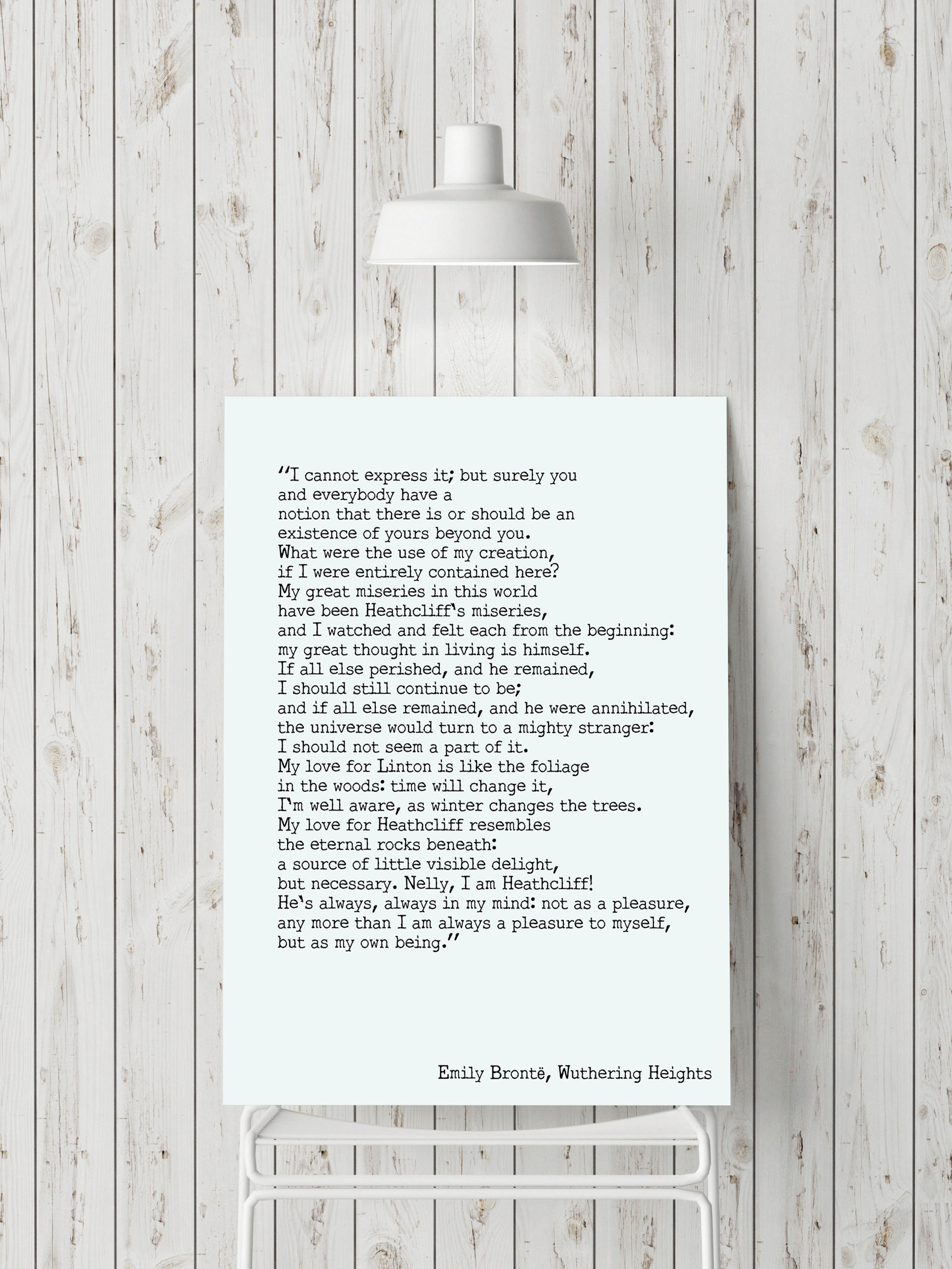 Wuthering Heights Print, Emily Bronte Living Room Decor, Romantic Book Quote Typography Wall Decor, My Love for Heathcliff Unframed Print - BookQuoteDecor