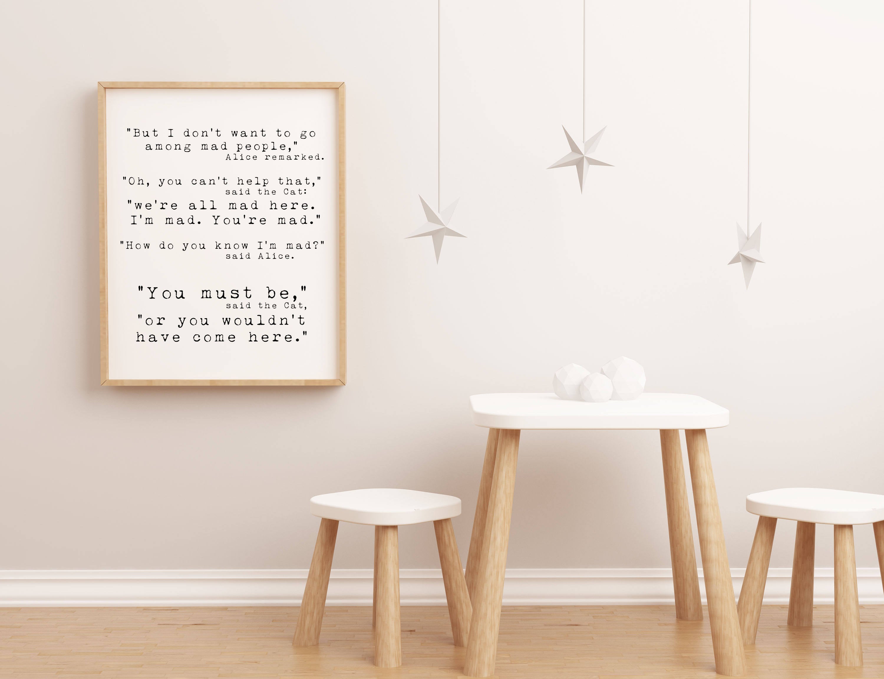 Office wall art, Alice in Wonderland Quote Print, We're all mad here wall art print, quotes for office, Unframed art for kid's room - BookQuoteDecor