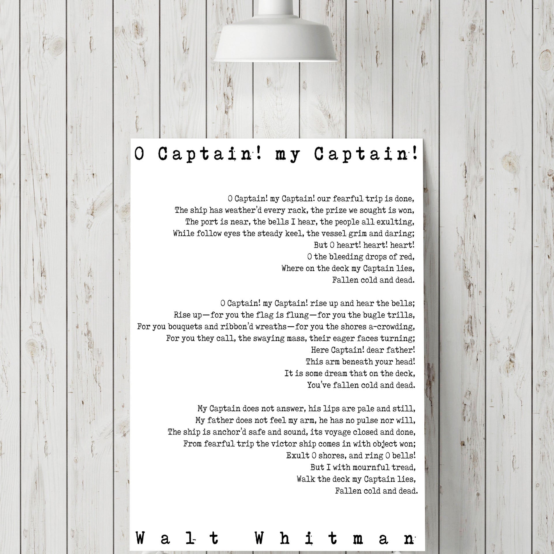 Walt Whitman Poem Art O Captain Print Literary Poster, Leaves of Grass literary quote print, Unframed - BookQuoteDecor