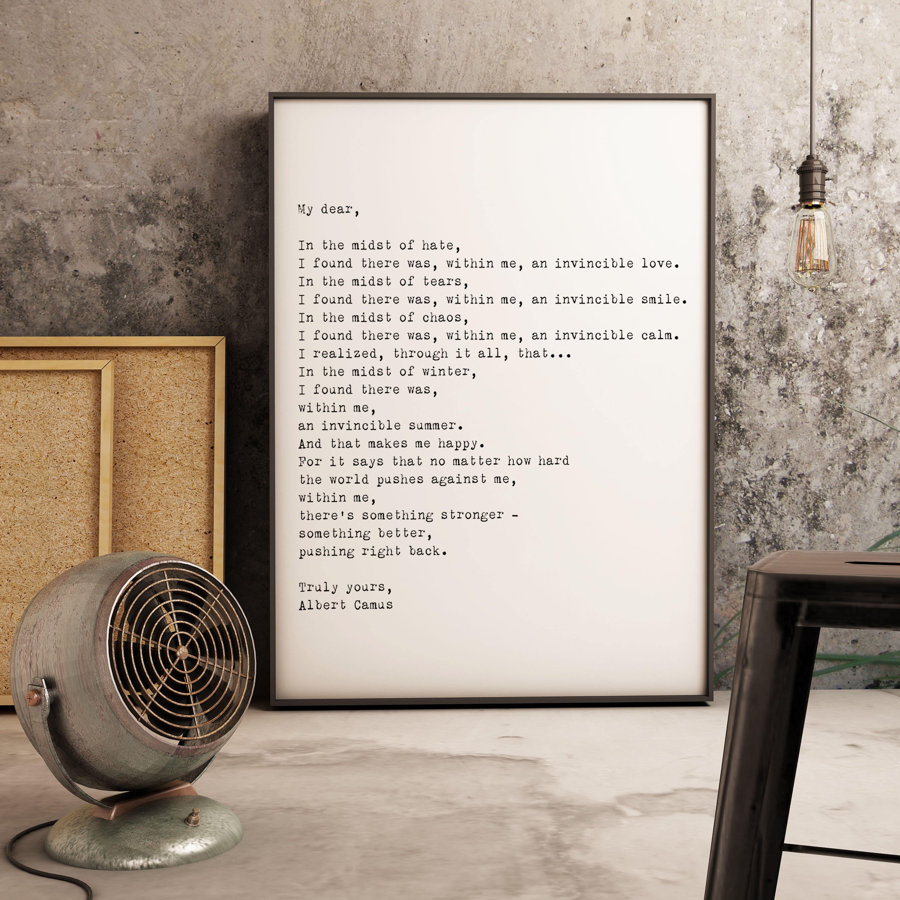 Framed wall art - Albert Camus quote, Framed Art Poster for Bedroom Decor