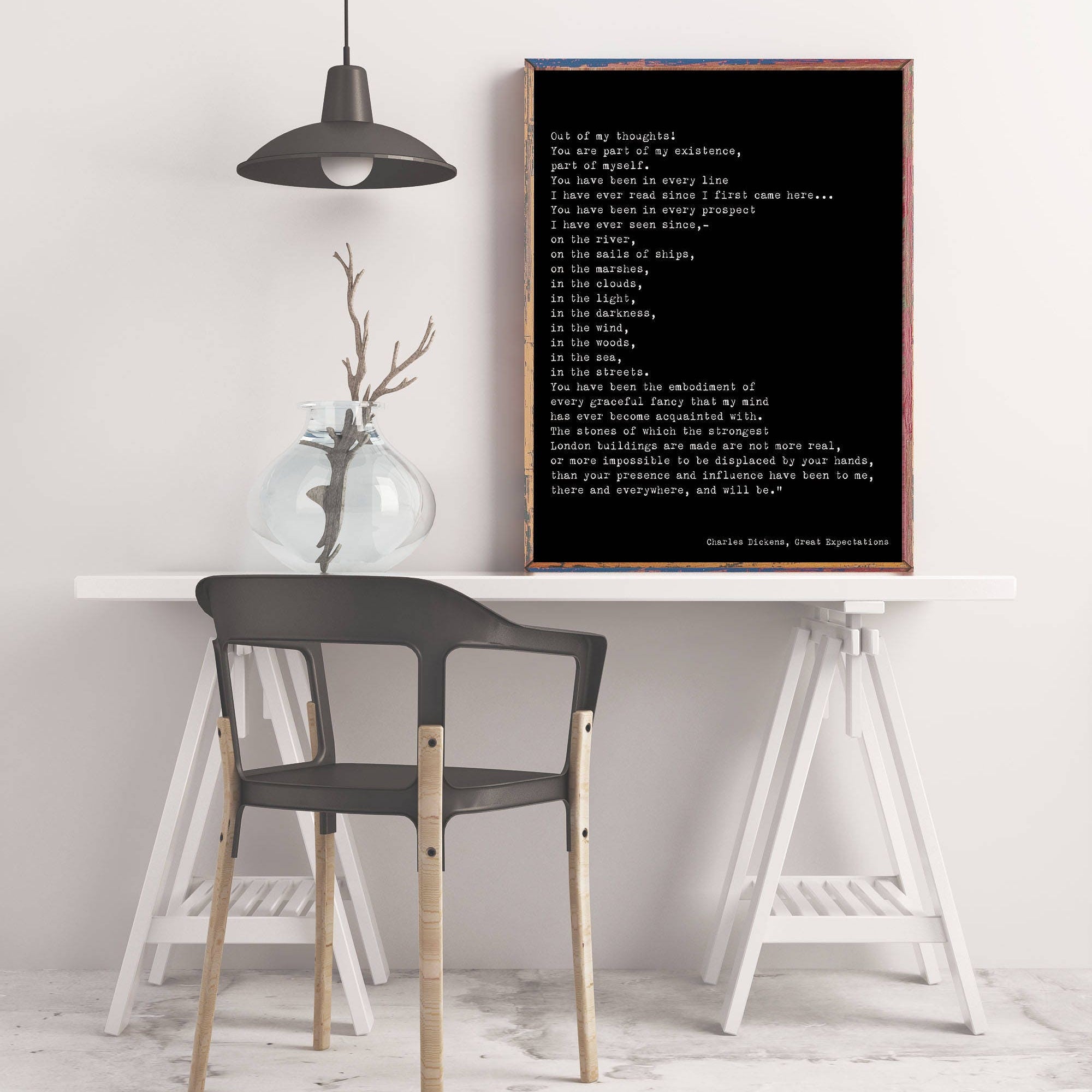 Charles Dickens Romantic Wall Art Quote Print in Black and White Unframed, Great Expectations Part Of My Existence