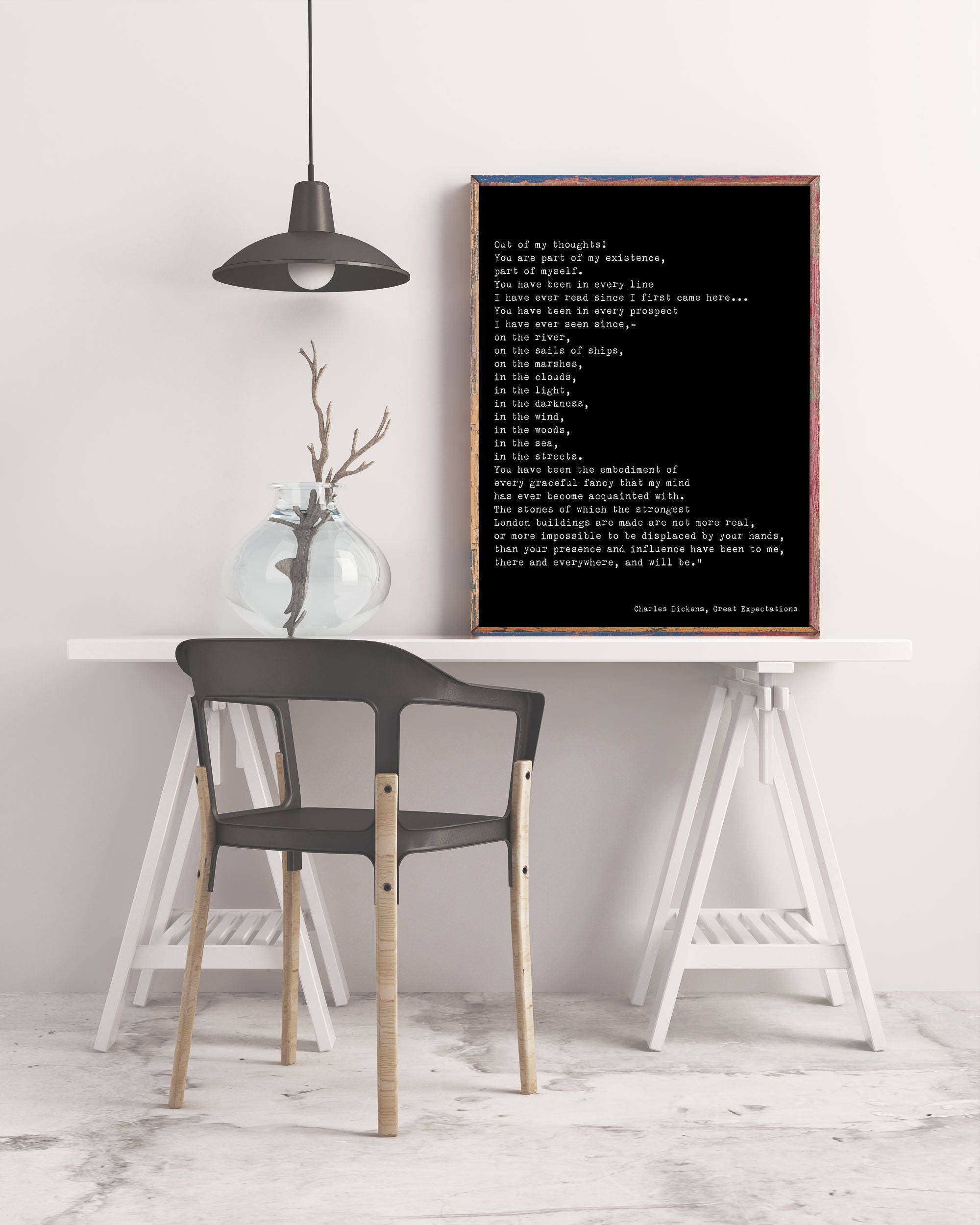Charles Dickens Romantic Wall Art Quote Print in Black and White Unframed, Great Expectations Part Of My Existence