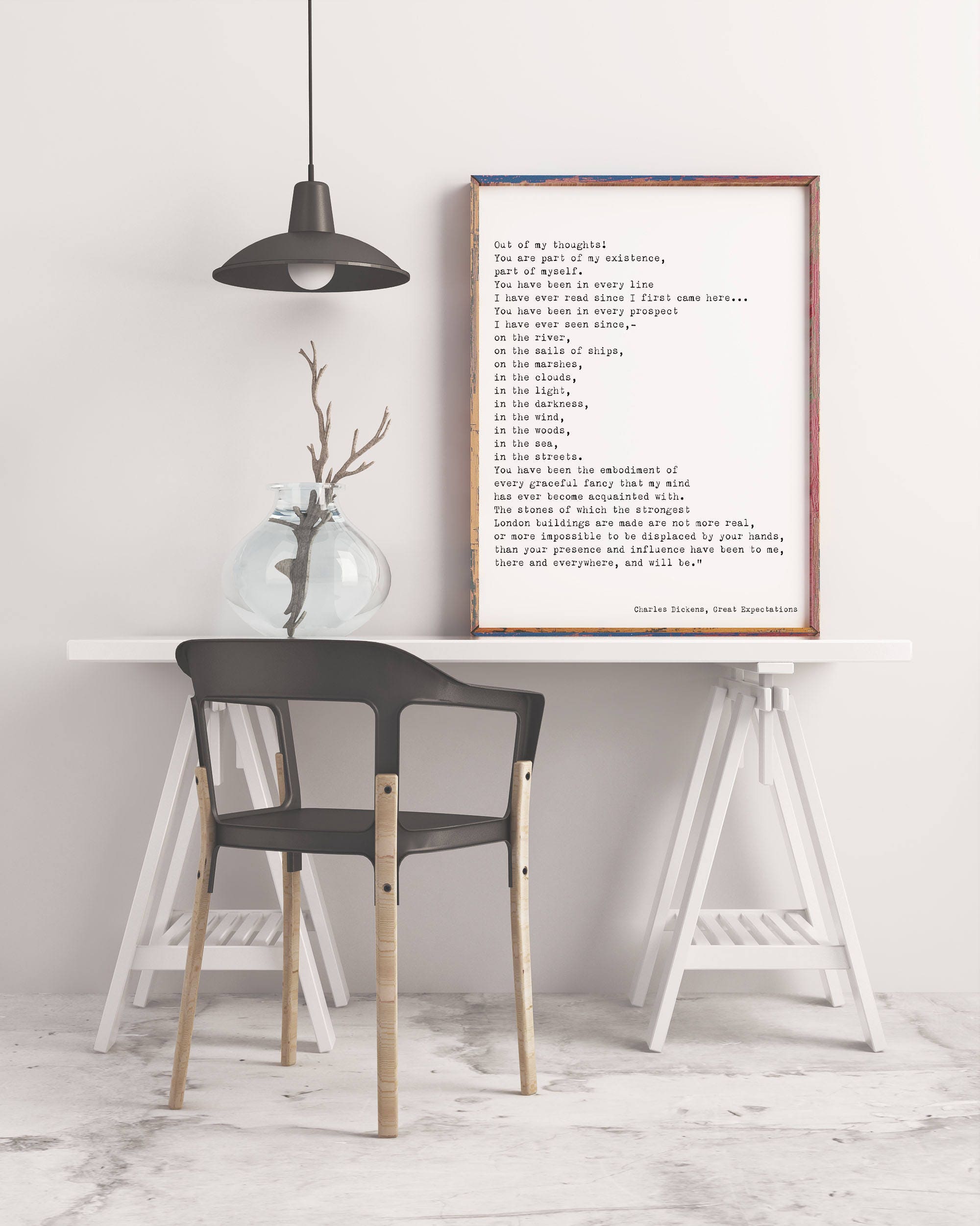 Charles Dickens Romantic Wall Art Quote Print in Black and White Unframed, Great Expectations Part Of My Existence