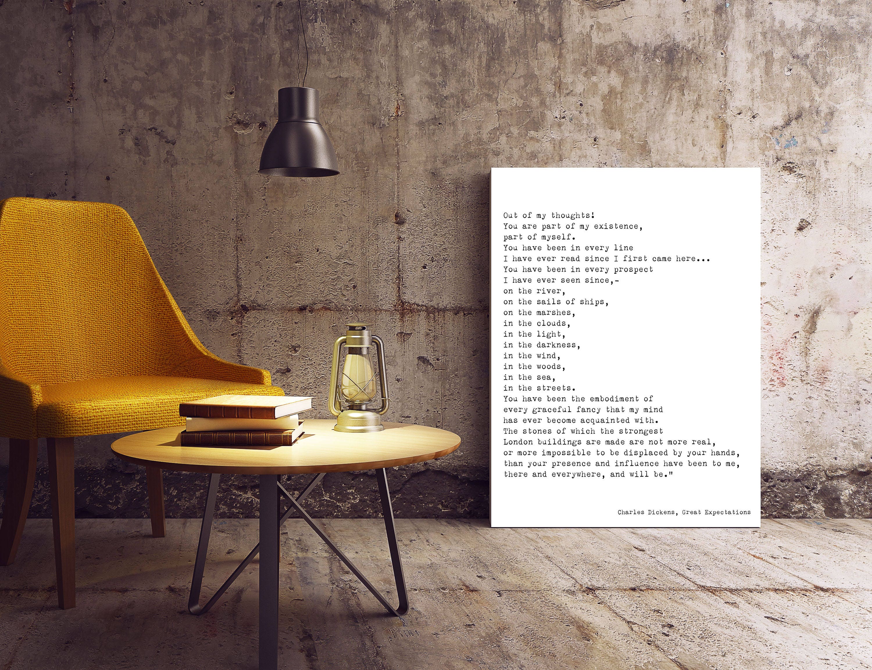 Charles Dickens Romantic Wall Art Quote Print in Black and White Unframed, Great Expectations Part Of My Existence