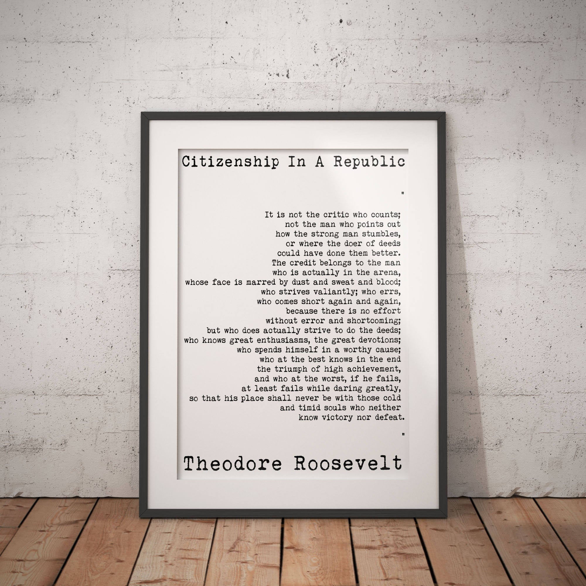 Theodore Roosevelt quote, Political Quote, Man in the Arena, Home Office Decor American History Teddy Roosevelt Speech  Unframed Wall Art - BookQuoteDecor