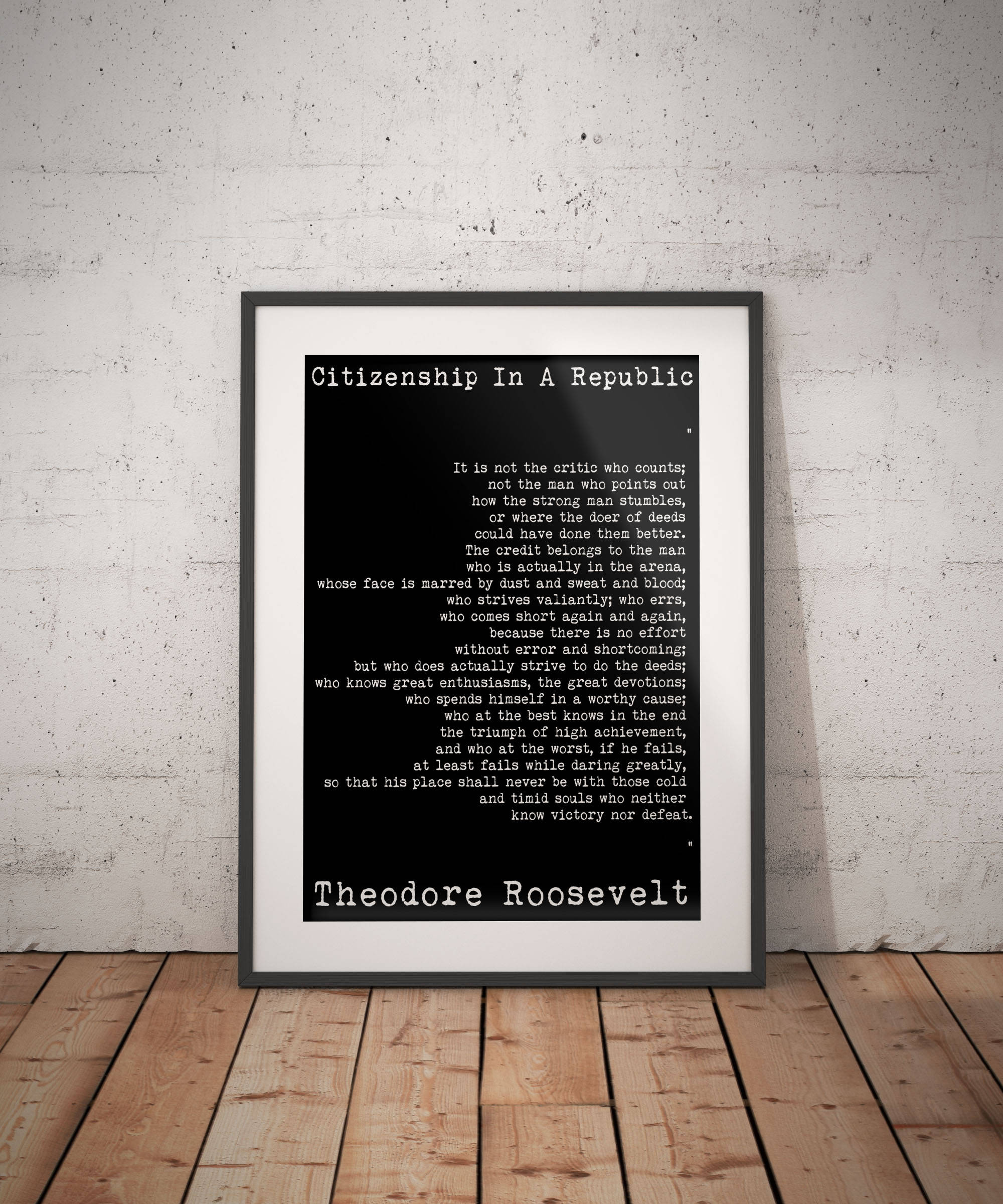 Theodore Roosevelt quote, Political Quote, Man in the Arena, Home Office Decor American History Teddy Roosevelt Speech  Unframed Wall Art - BookQuoteDecor