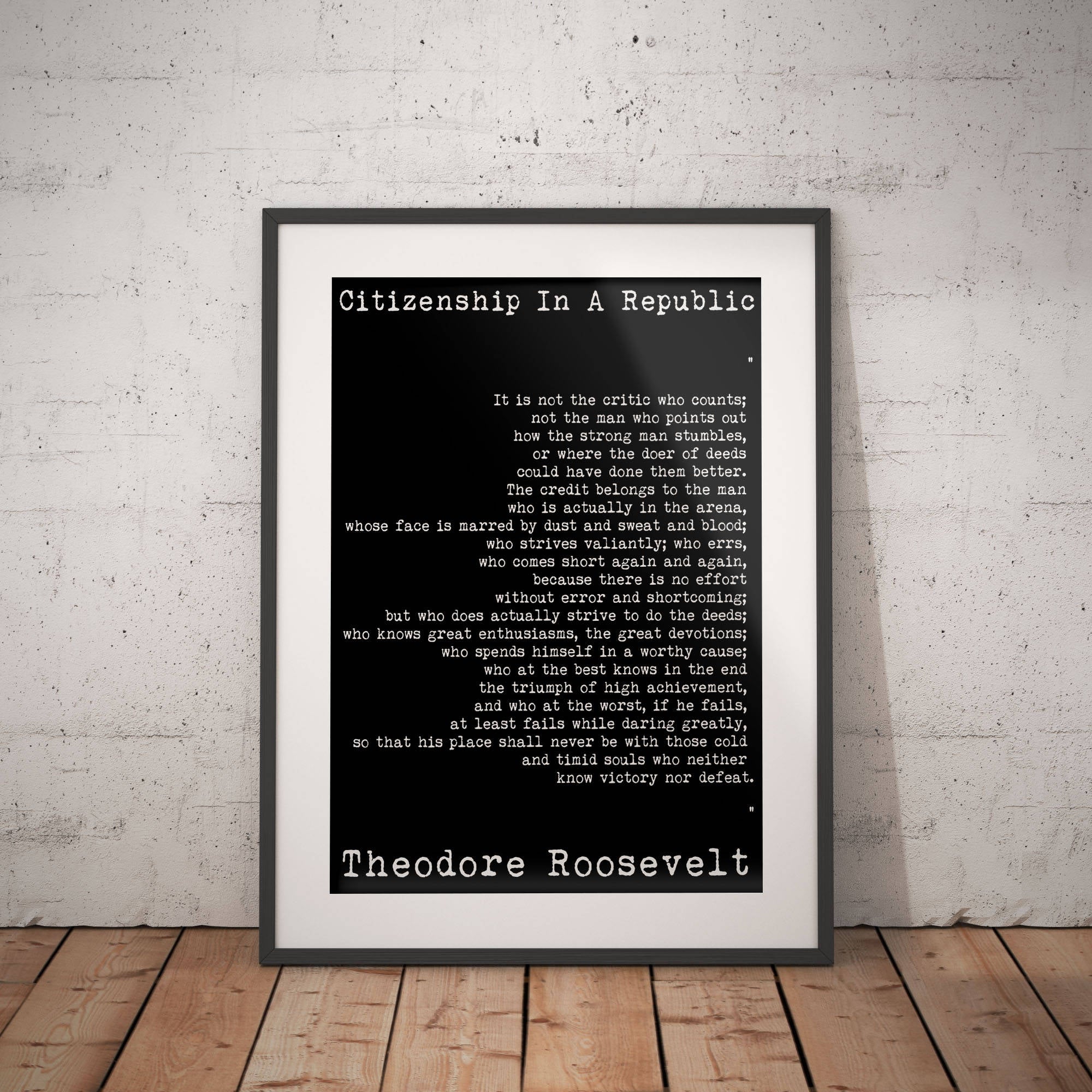 Man in the Arena Theodore Roosevelt Political Quote for Office Decor, Daring Greatly Teddy Roosevelt Speech Unframed & Framed Wall Art