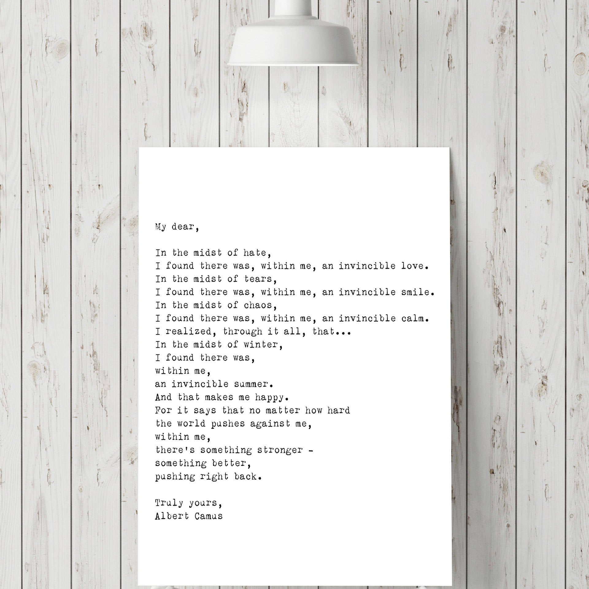 Albert Camus Invincible Summer Print - BookQuoteDecor