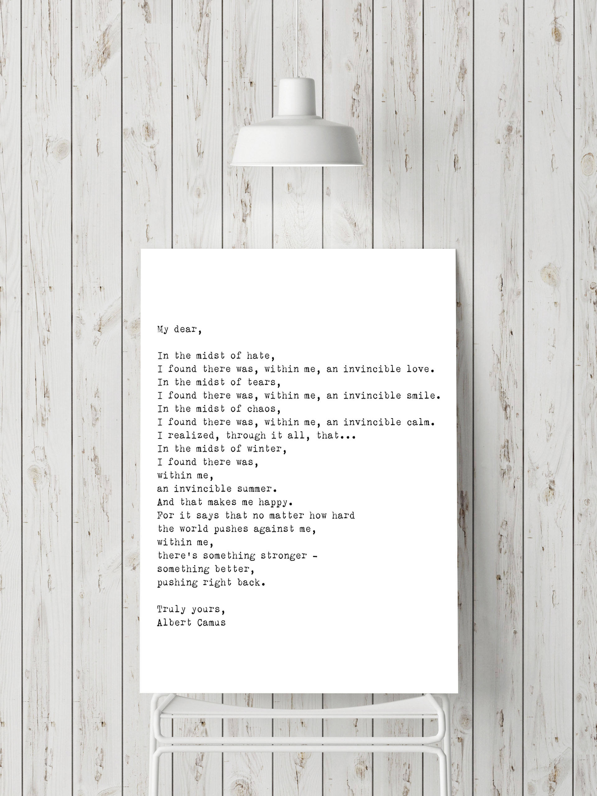 Albert Camus Invincible Summer Print - BookQuoteDecor