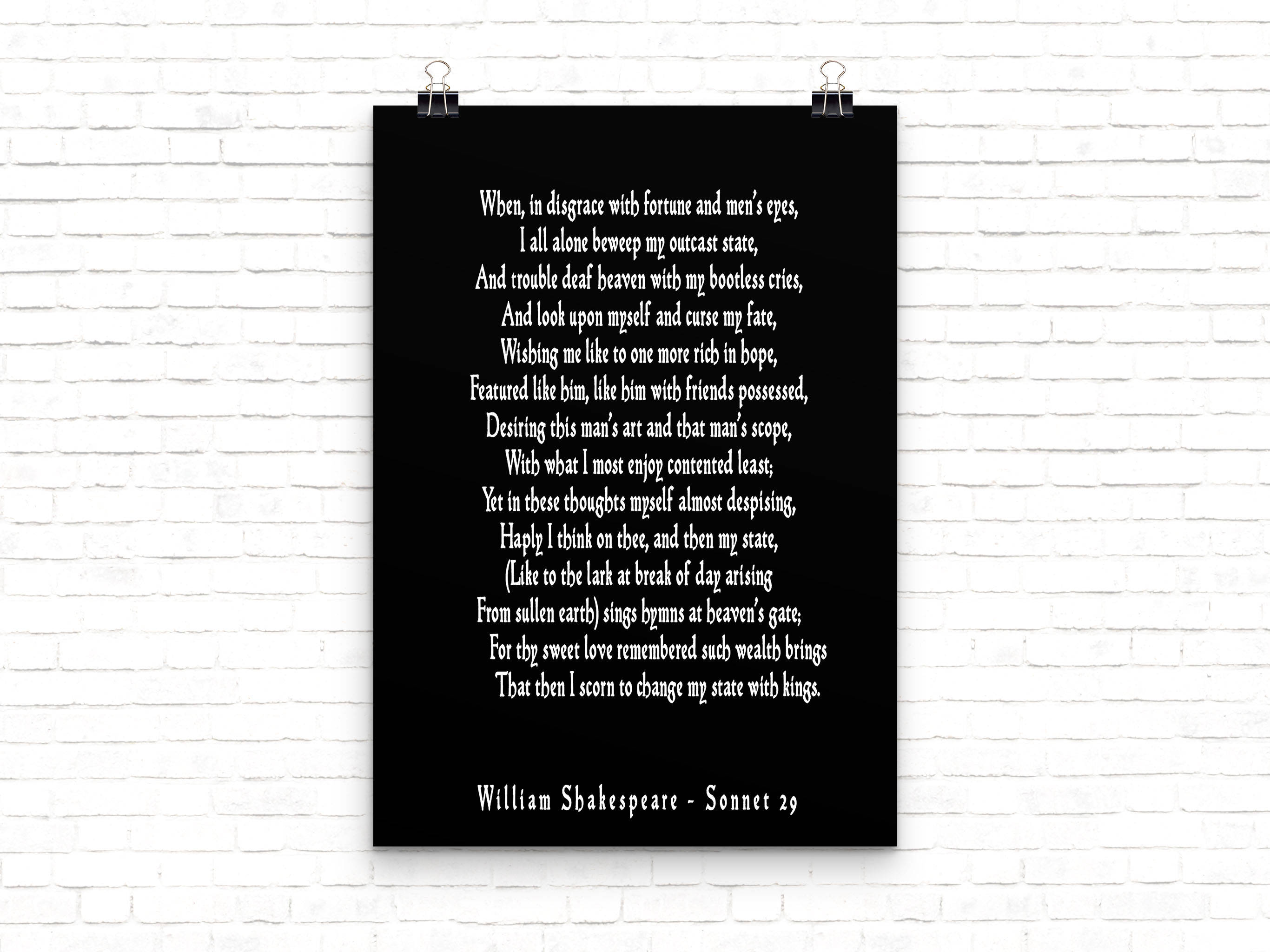 Sonnet 29 Shakespeare Wall Art, Love Poetry Art for Bedroom Decor, Unframed Shakespeare Quote, When In Disgrace With Fortune and Men's Eyes - BookQuoteDecor