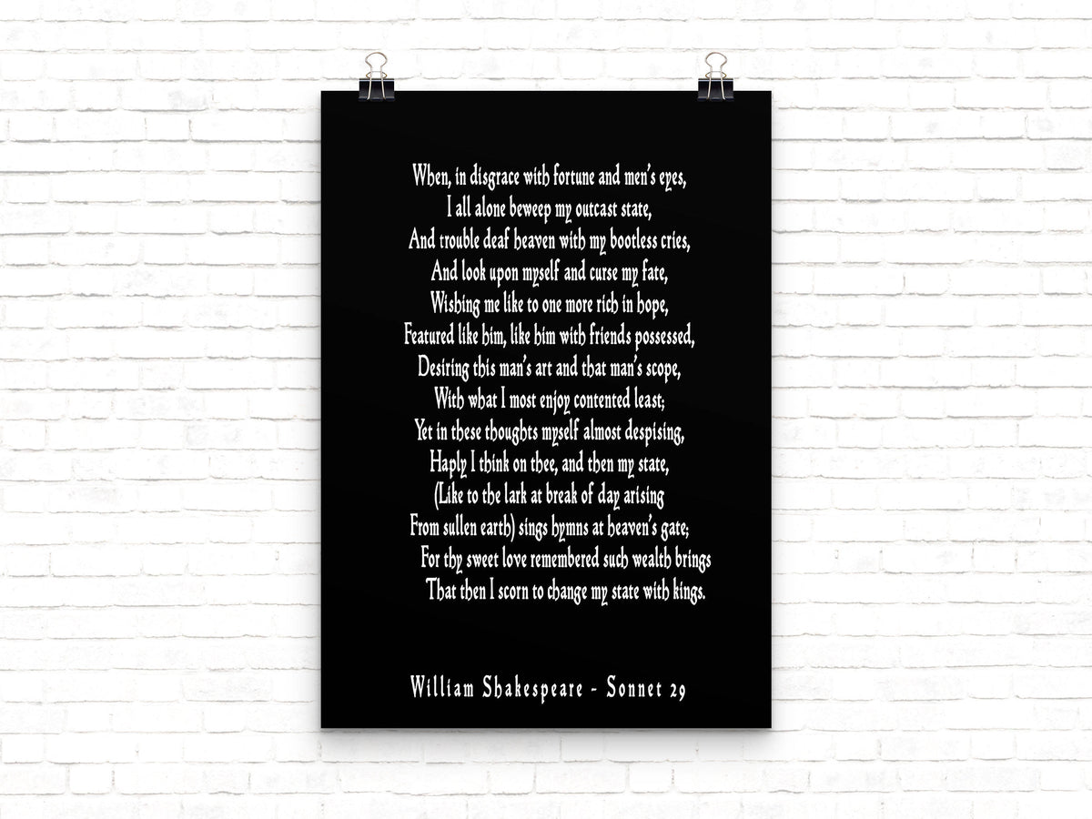Sonnet 29 Shakespeare Wall Art, Love Poetry Art for Bedroom Decor, Unframed Shakespeare Quote, When In Disgrace With Fortune and Men's Eyes - BookQuoteDecor