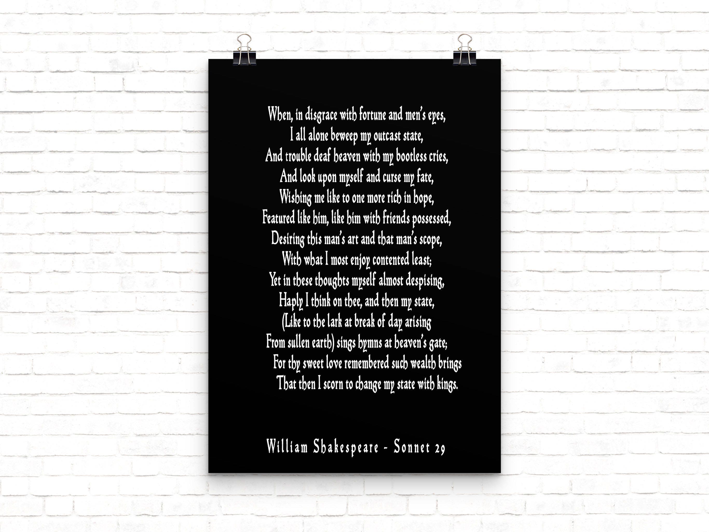 Sonnet 29 Shakespeare Wall Art, Love Poetry Art for Bedroom Decor