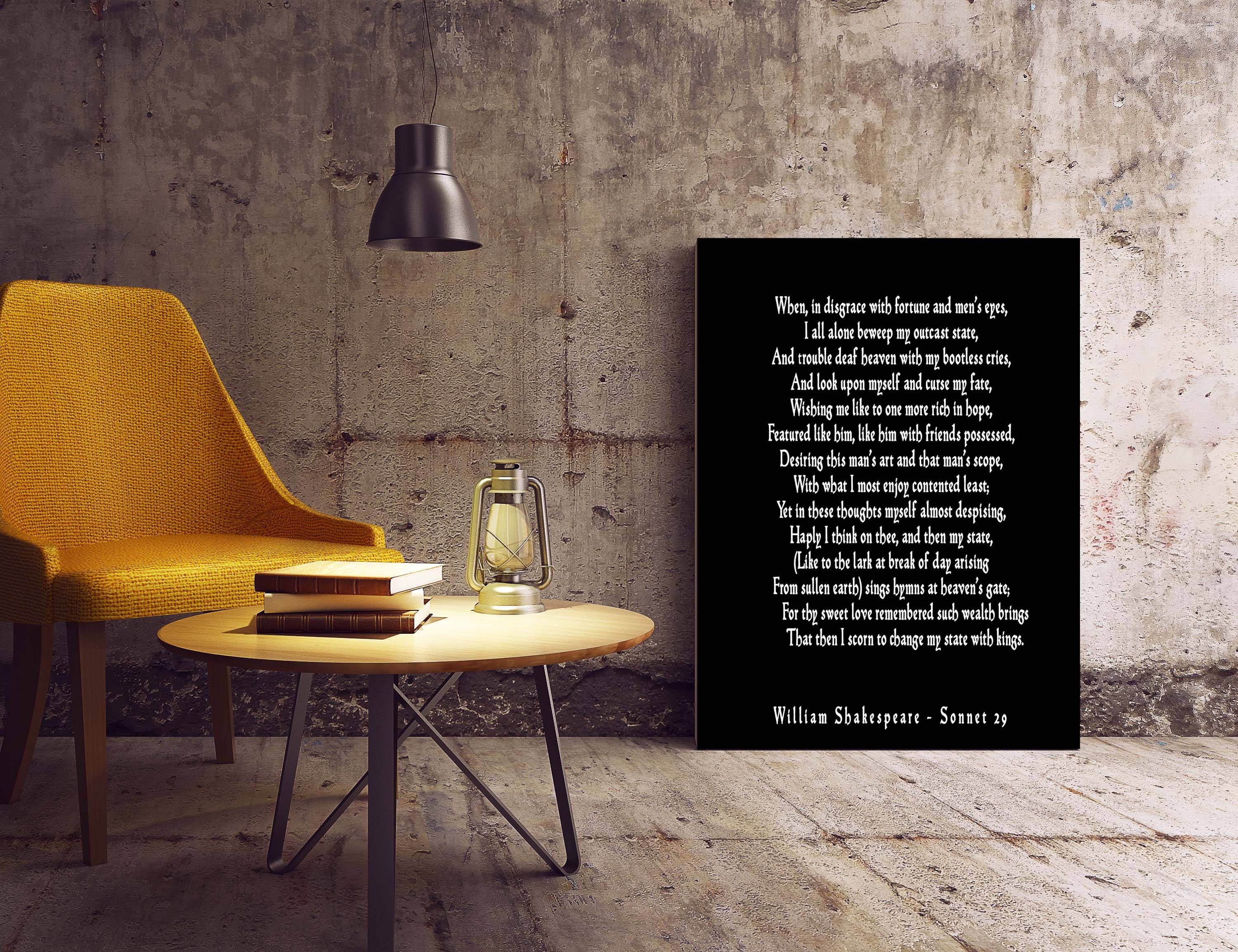 Sonnet 29 Shakespeare Wall Art, Love Poetry Art for Bedroom Decor