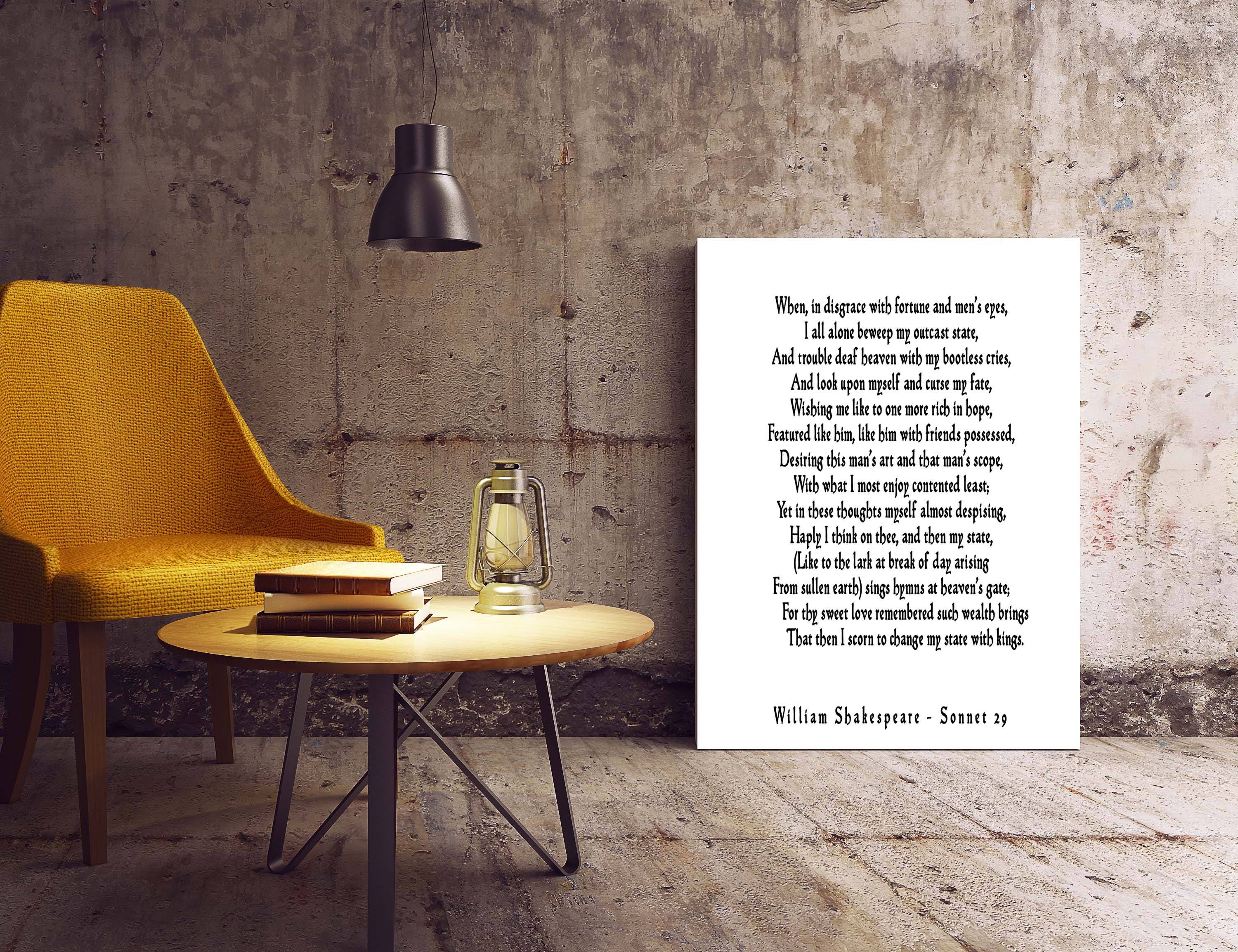 Sonnet 29 Shakespeare Wall Art, Love Poetry Art for Bedroom Decor