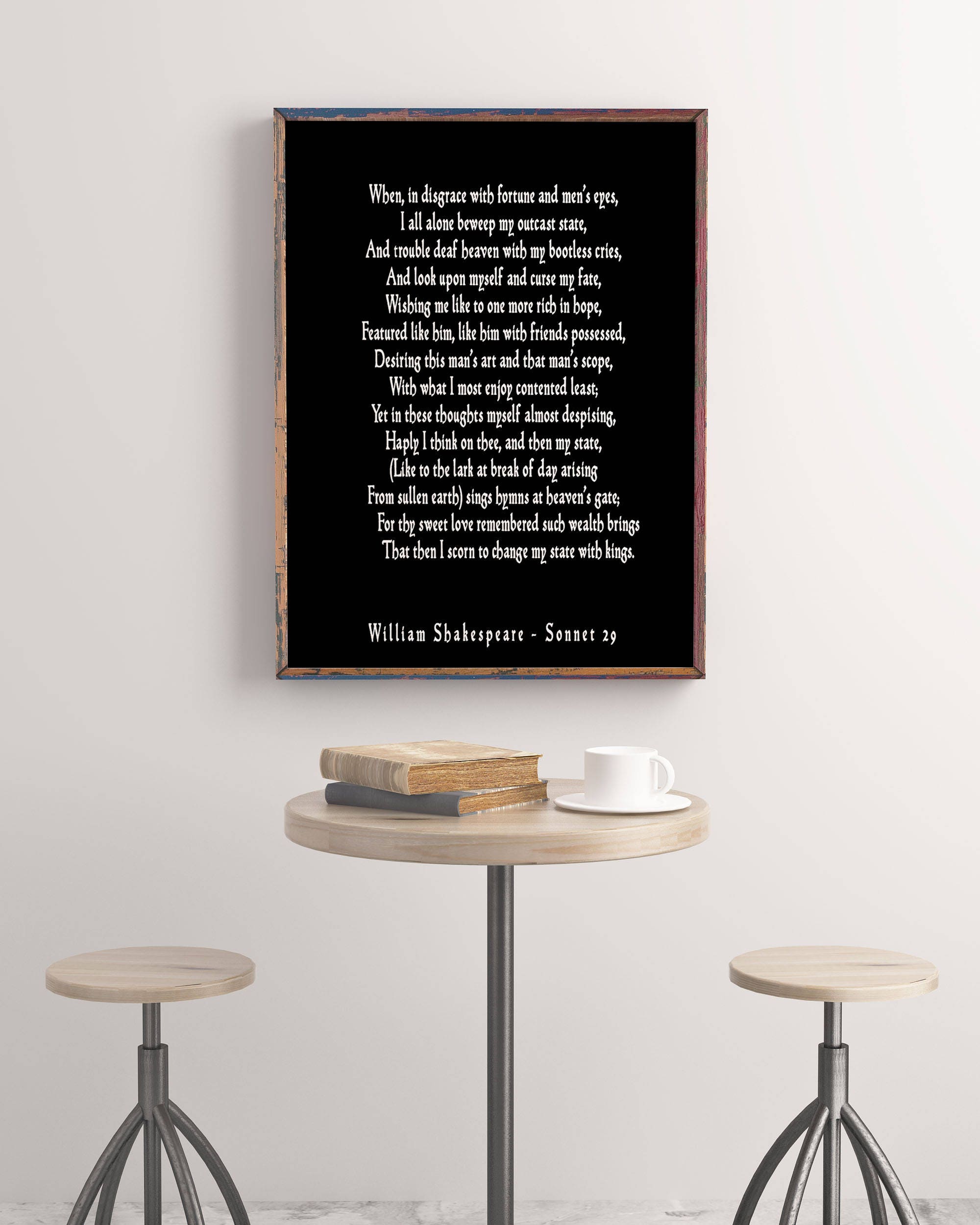 Sonnet 29 Shakespeare Wall Art, Love Poetry Art for Bedroom Decor