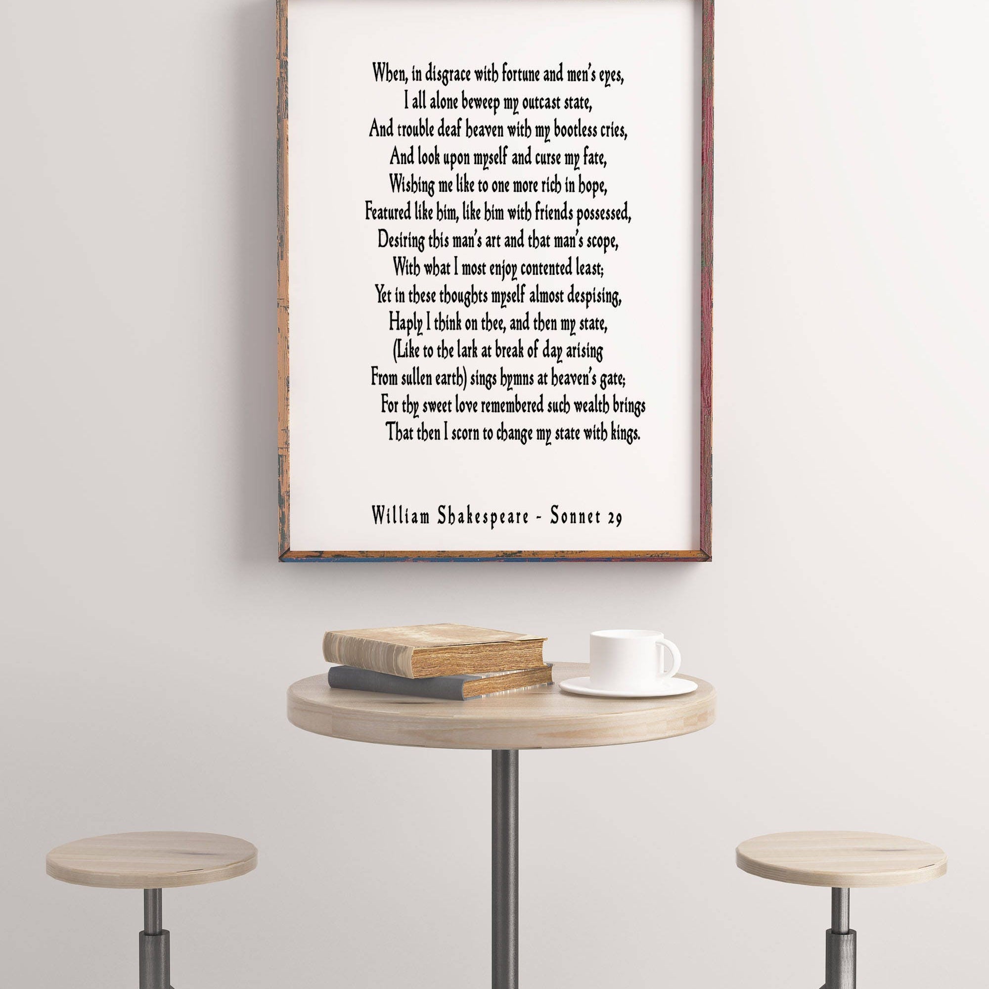 Sonnet 29 Shakespeare Wall Art, Love Poetry Art for Bedroom Decor