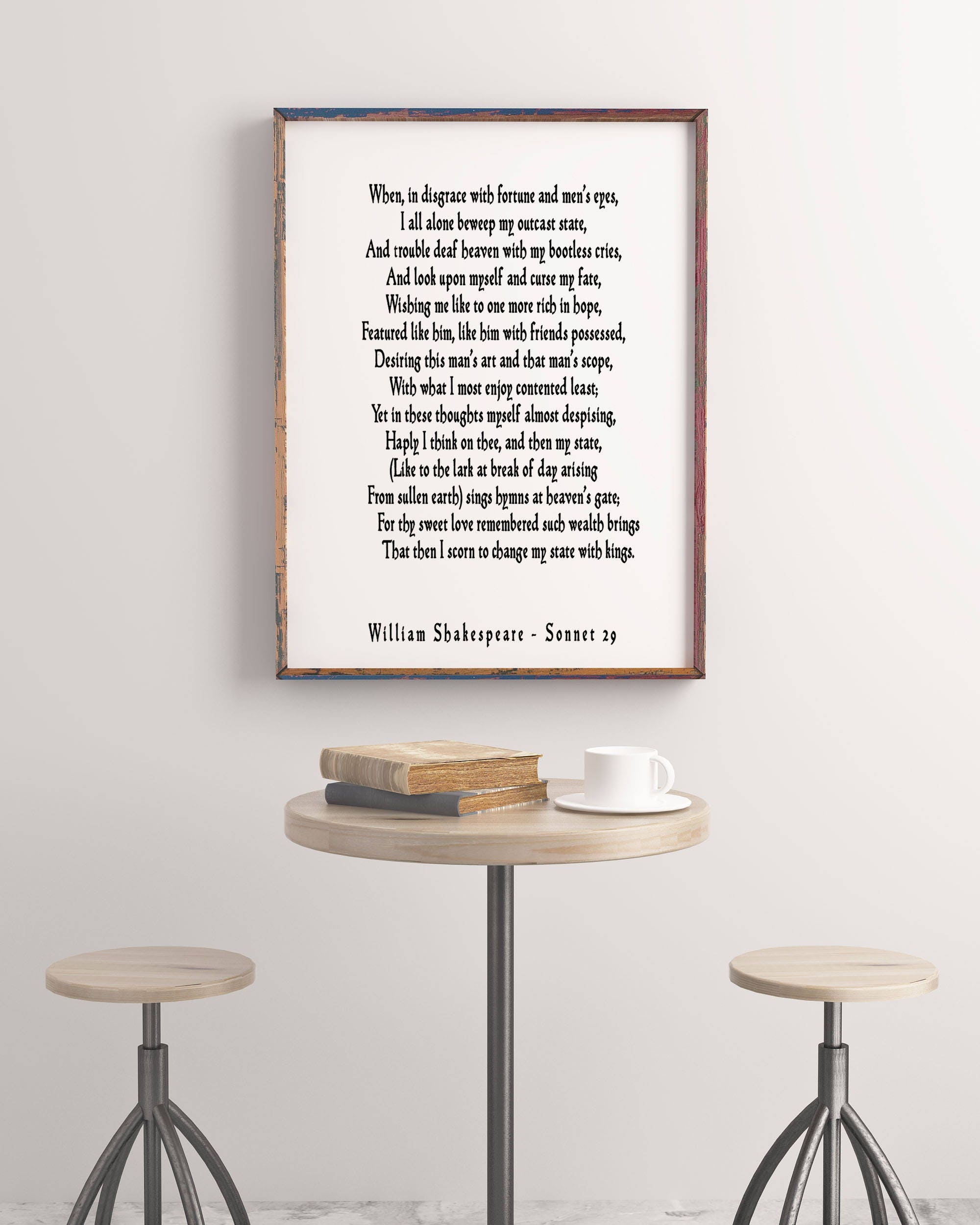 Sonnet 29 Shakespeare Wall Art, Love Poetry Art for Bedroom Decor