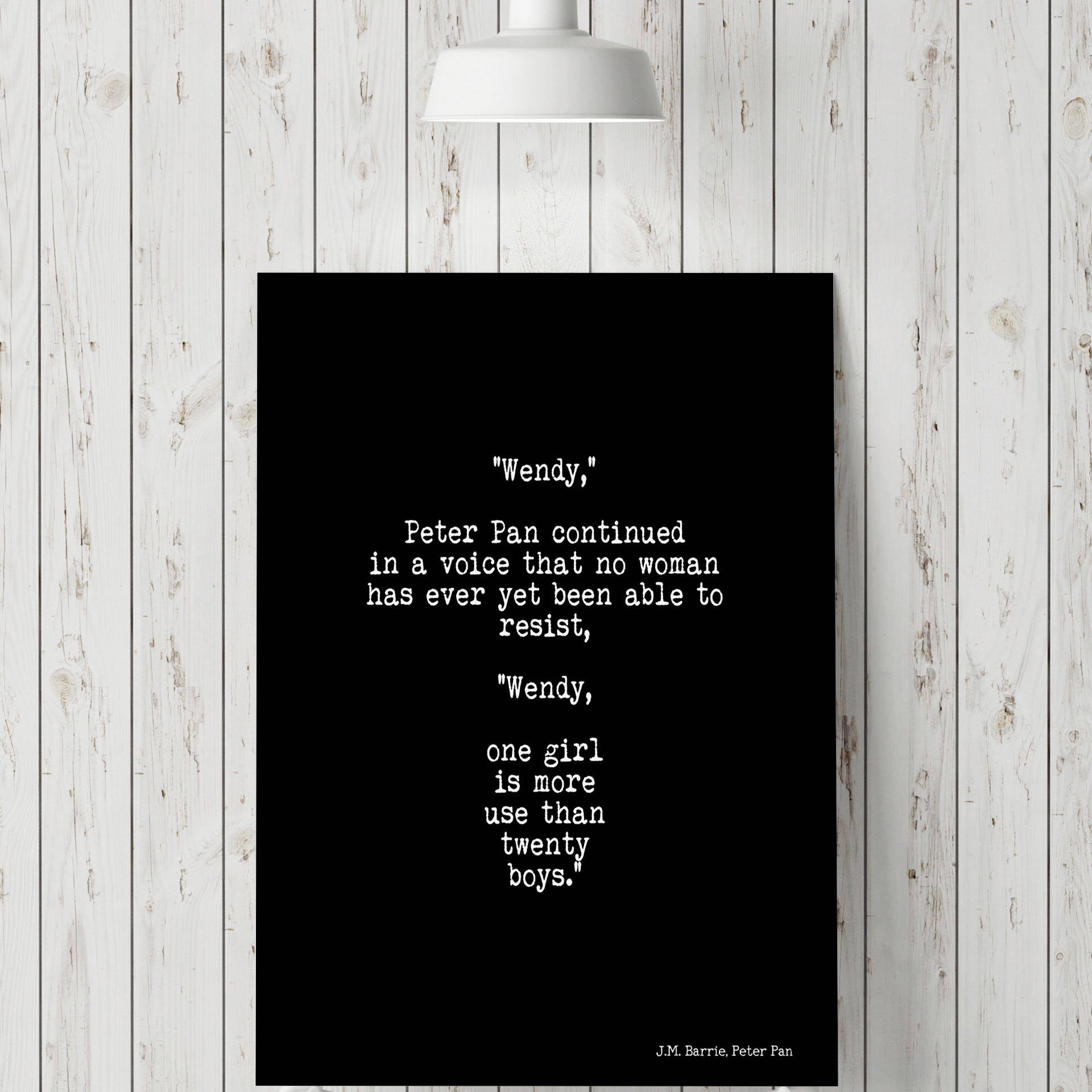 Peter Pan Quote Art Print, One Girl Is More Use Than Twenty Boys Girl Power Wall Art, Teen Room Decor, Unframed Print in Black And White - BookQuoteDecor