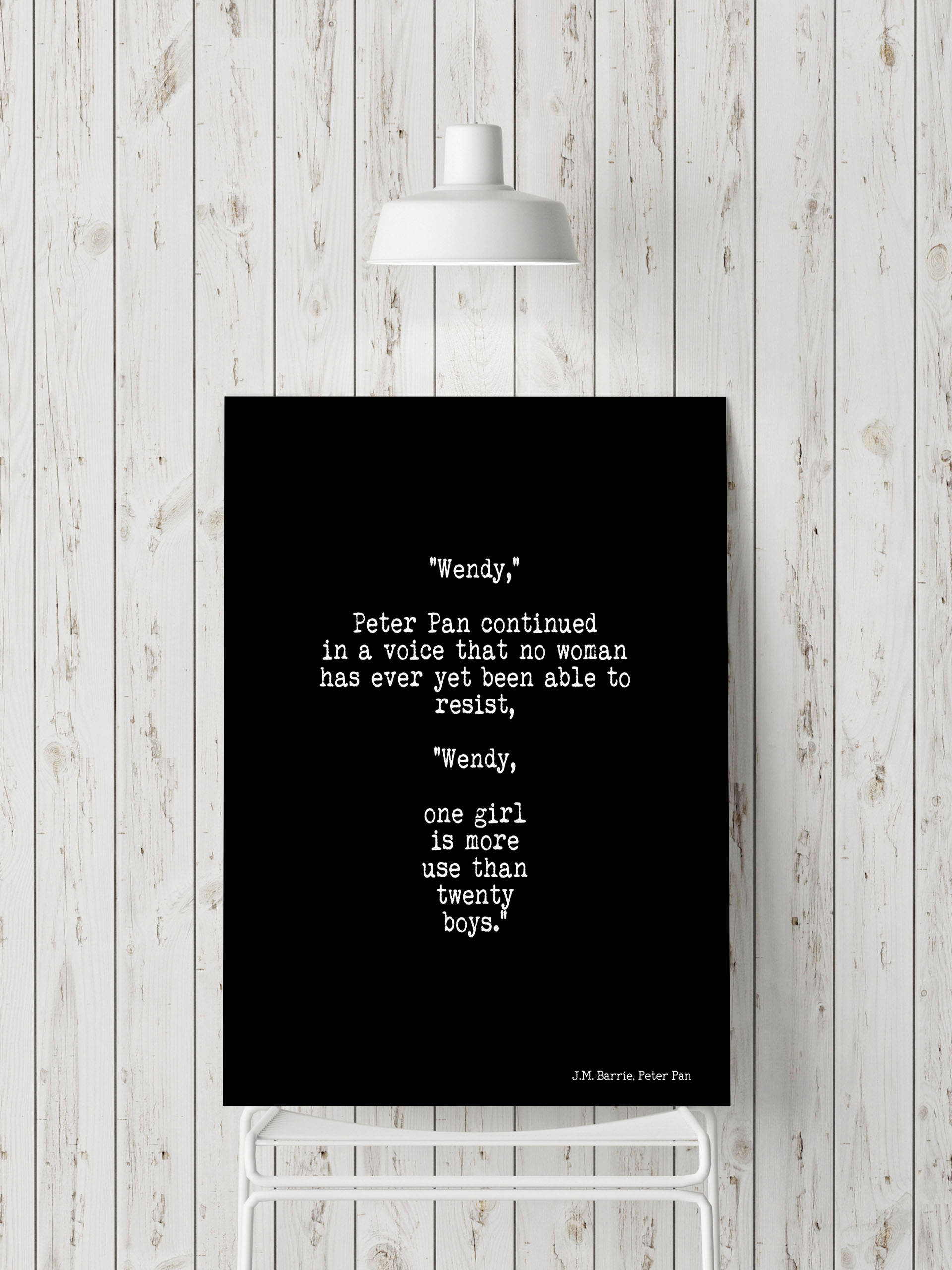 Peter Pan Quote Art Print, One Girl Is More Use Than Twenty Boys Girl Power Wall Art, Teen Room Decor, Unframed Print in Black And White - BookQuoteDecor