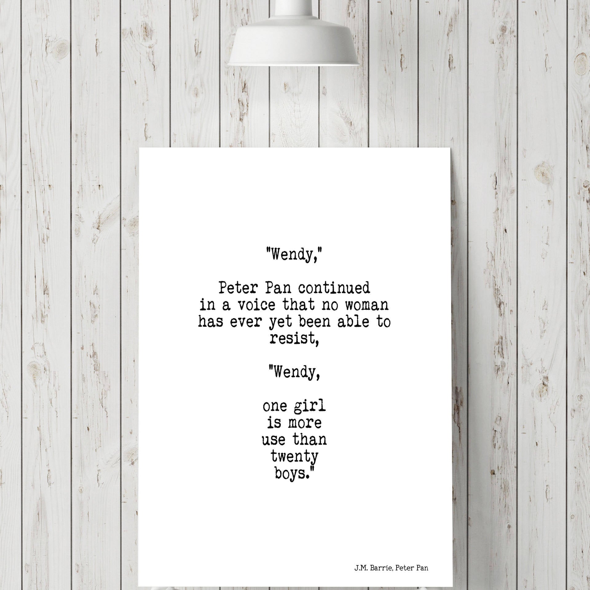 Peter Pan Quote Art Print, One Girl Is More Use Than Twenty Boys Girl Power Wall Art, Teen Room Decor, Unframed Print in Black And White - BookQuoteDecor
