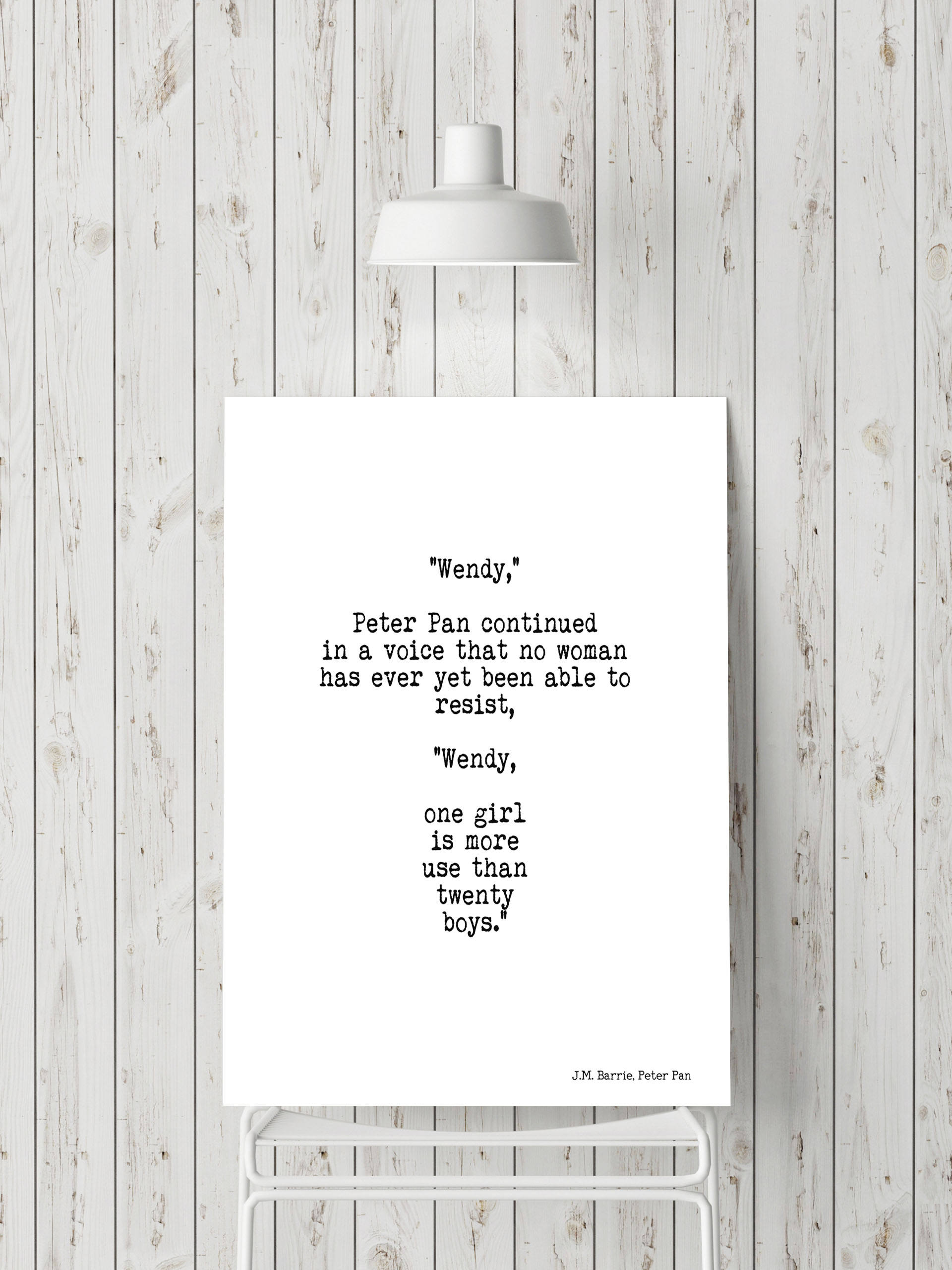 Peter Pan Quote Art Print, One Girl Is More Use Than Twenty Boys Girl Power Wall Art, Teen Room Decor, Unframed Print in Black And White - BookQuoteDecor