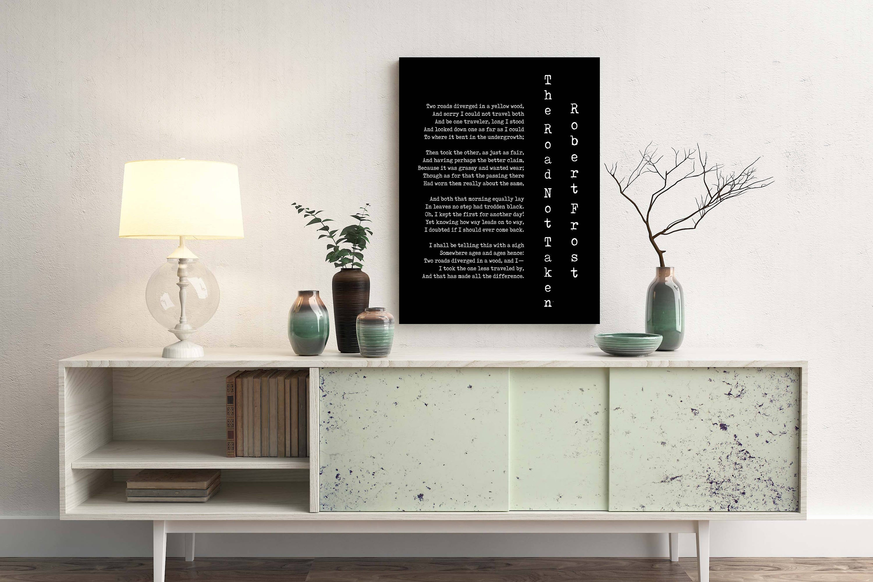 Robert Frost Quote Poetry Wall Art, Road Less Travelled Poem Poster, Two Roads Diverged Literary Gift Print, Poetry Print, Unframed - BookQuoteDecor