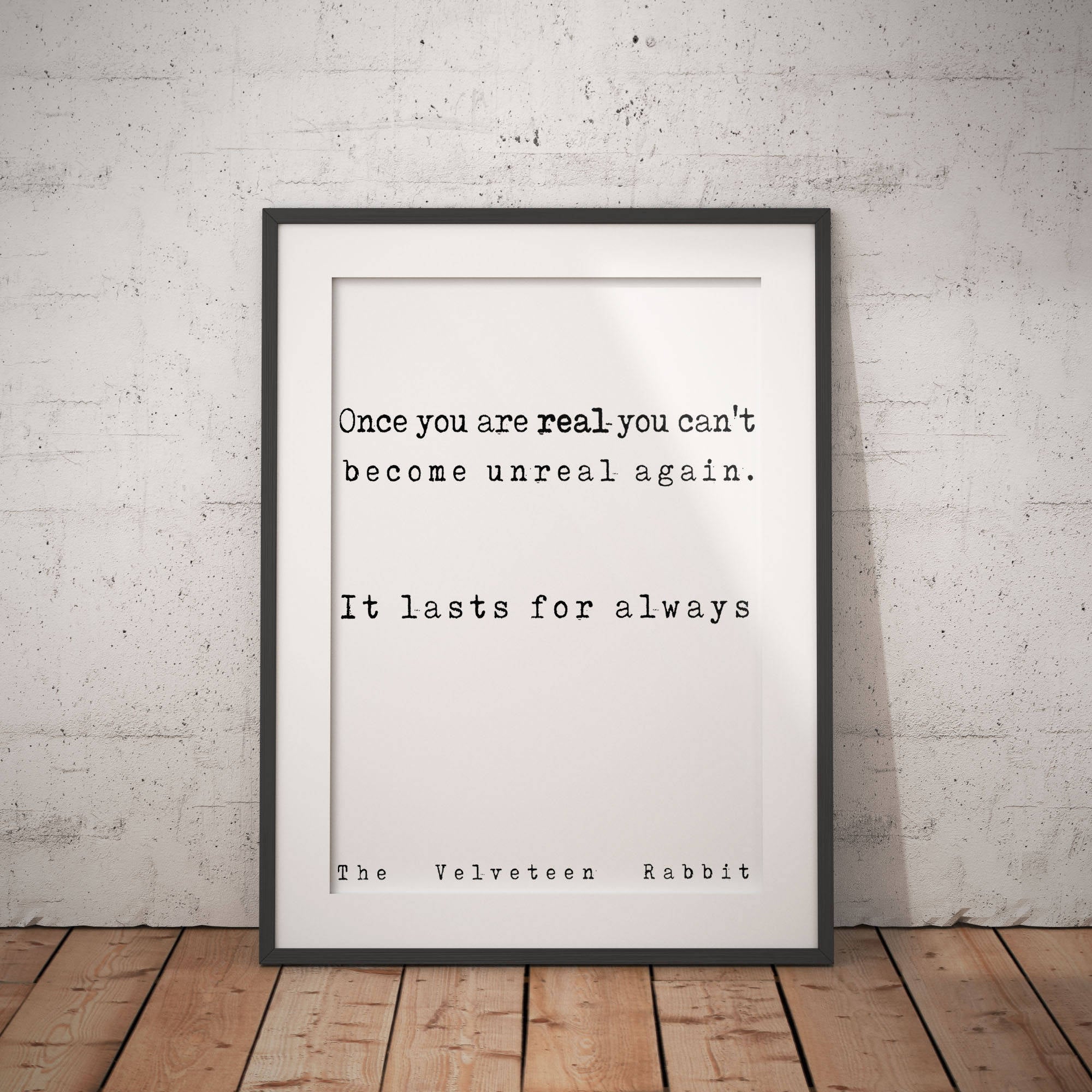 Nursery Decor Velveteen Rabbit quote, Kids Room Decor, Black & White Nursery Prints, Book Quote Print Once you are real, Margery Williams - BookQuoteDecor