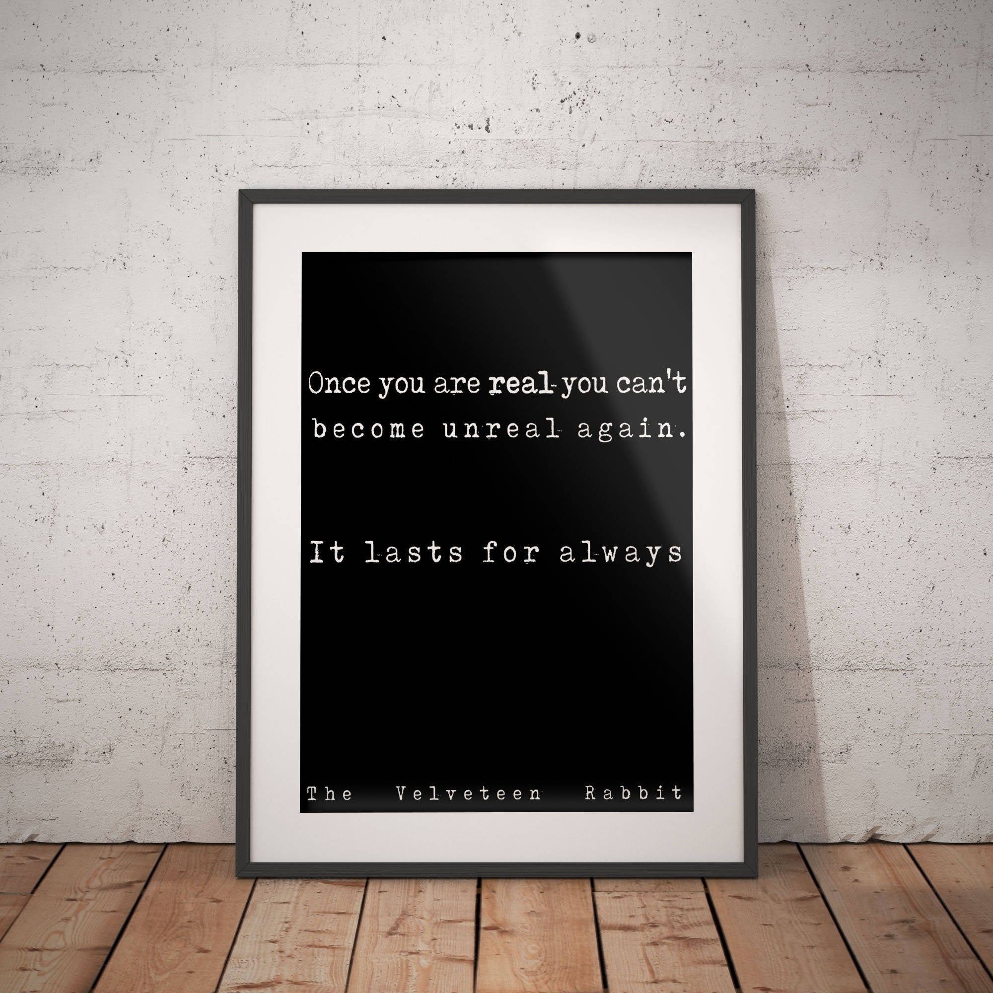 Nursery Decor Velveteen Rabbit quote, Kids Room Decor, Black & White Nursery Prints, Book Quote Print Once you are real, Margery Williams - BookQuoteDecor