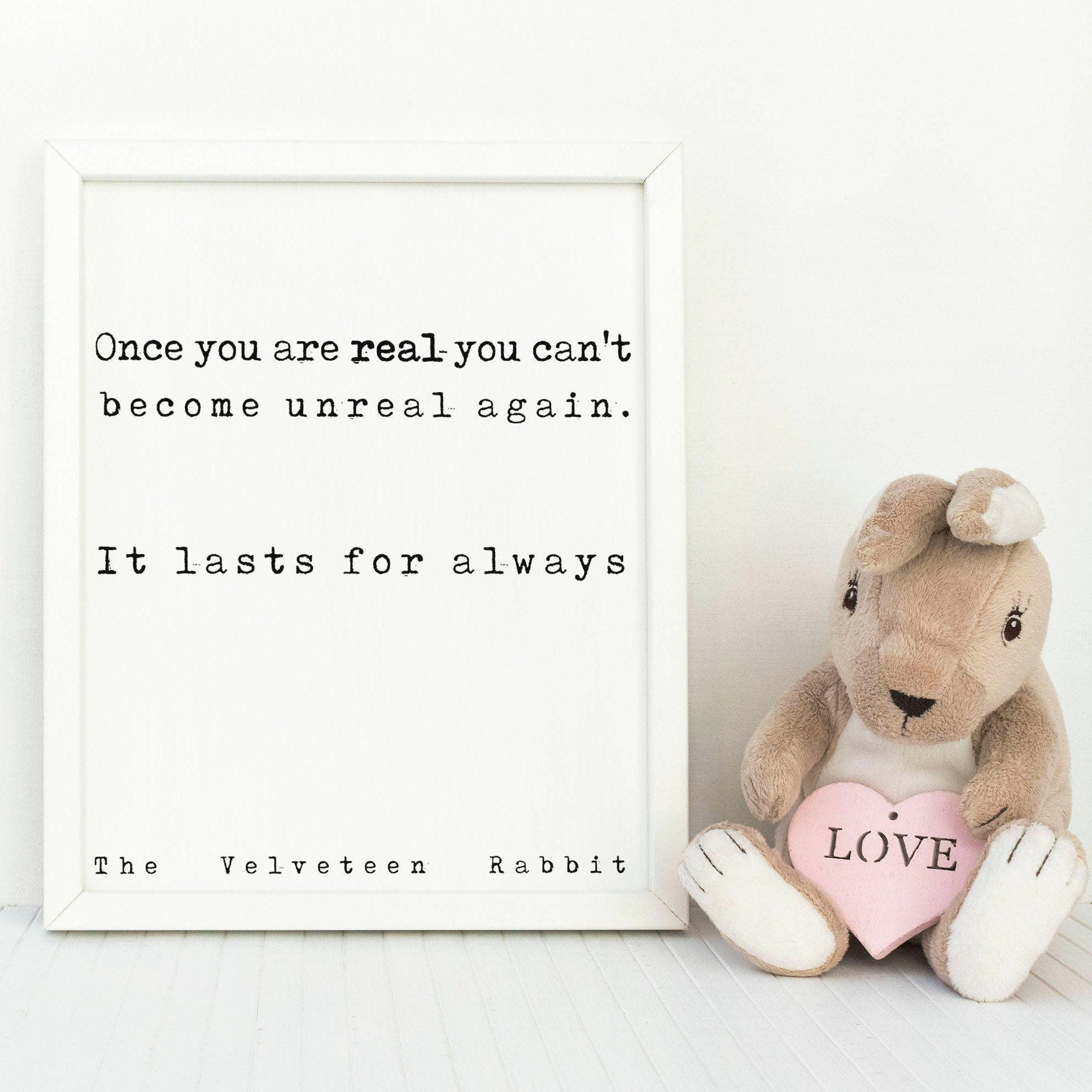 Nursery Decor Velveteen Rabbit quote, Kids Room Decor, Black & White Nursery Prints, Book Quote Print Once you are real, Margery Williams - BookQuoteDecor