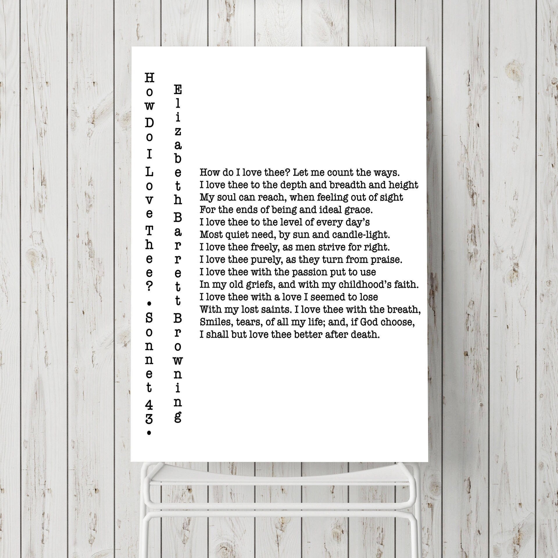 How Do I Love Thee Elizabeth Barrett Browning Unframed Wall Art Prints in Black & White, Sonnets from the Portuguese 43