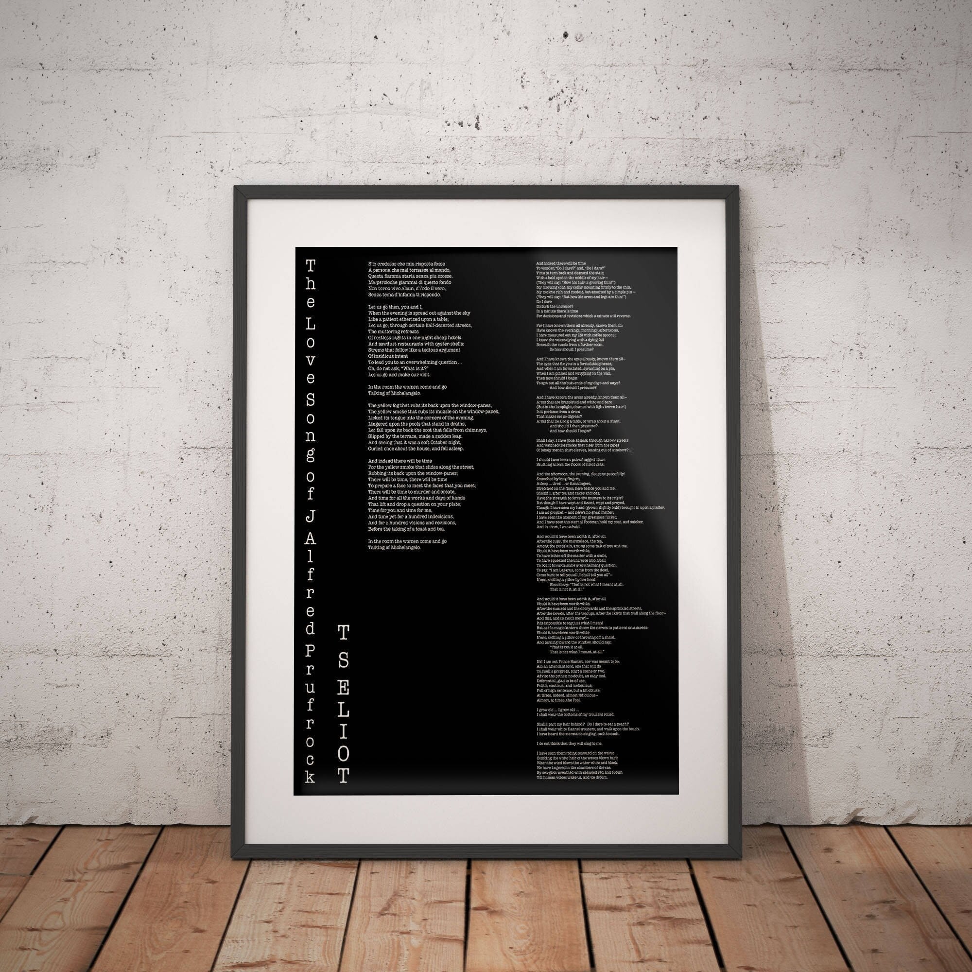 T.S. Eliot Love Song of J. Alfred Prufrock Wall Art Print, Poetry Quote Art Typography Poem Print