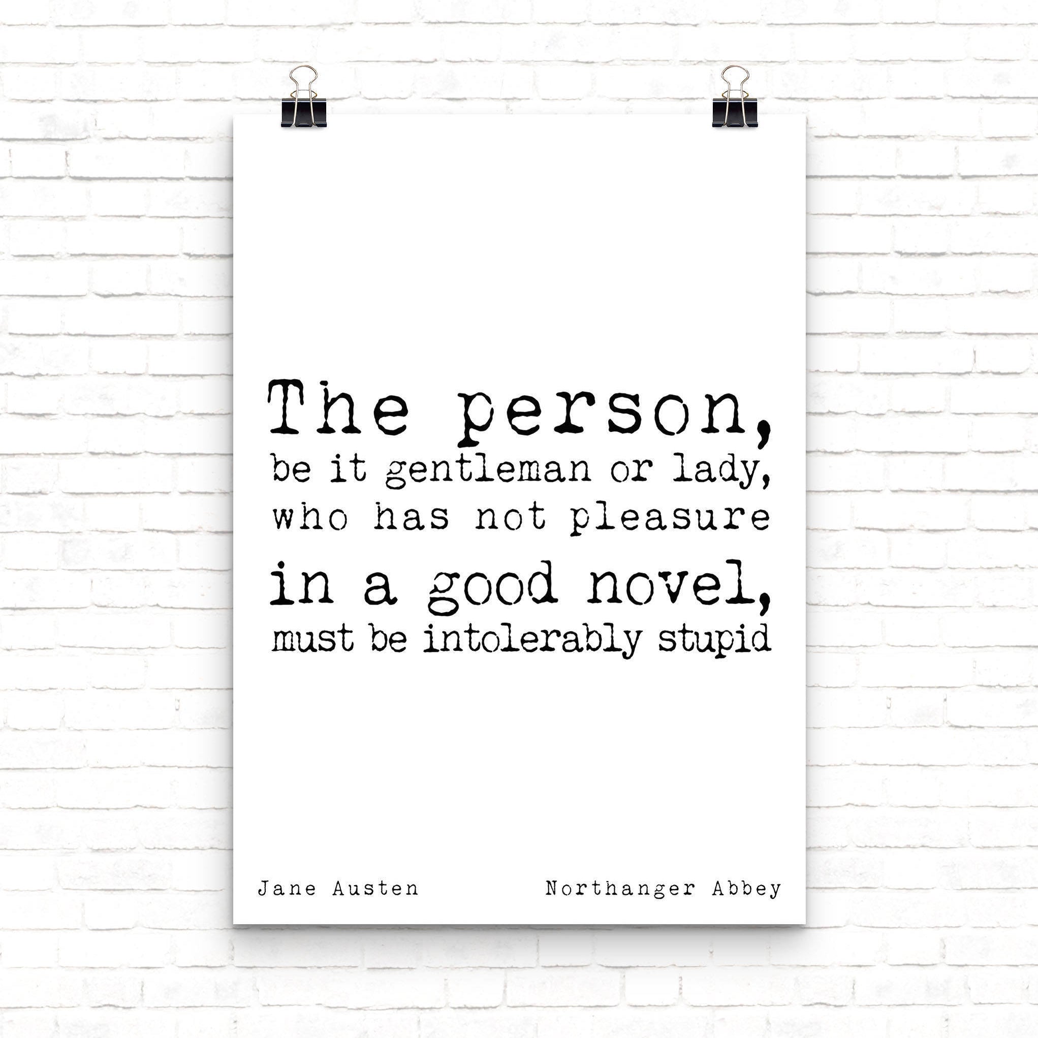 Jane Austen Art Print Pleasure in a Good Novel - BookQuoteDecor