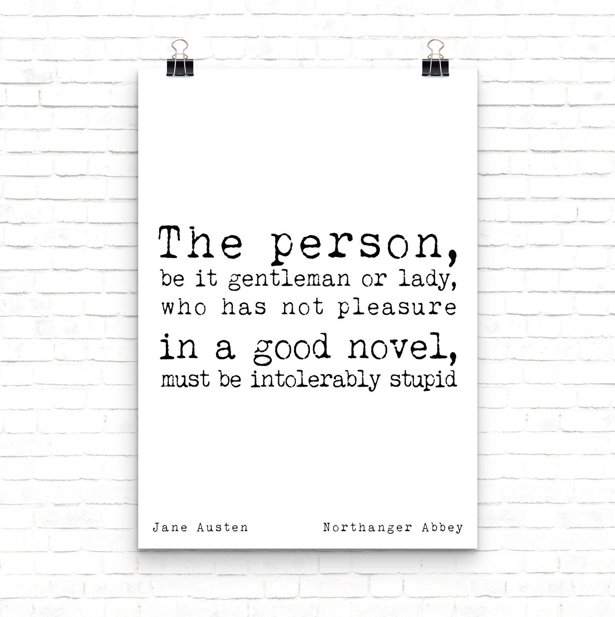 Jane Austen Art Print Pleasure in a Good Novel - BookQuoteDecor