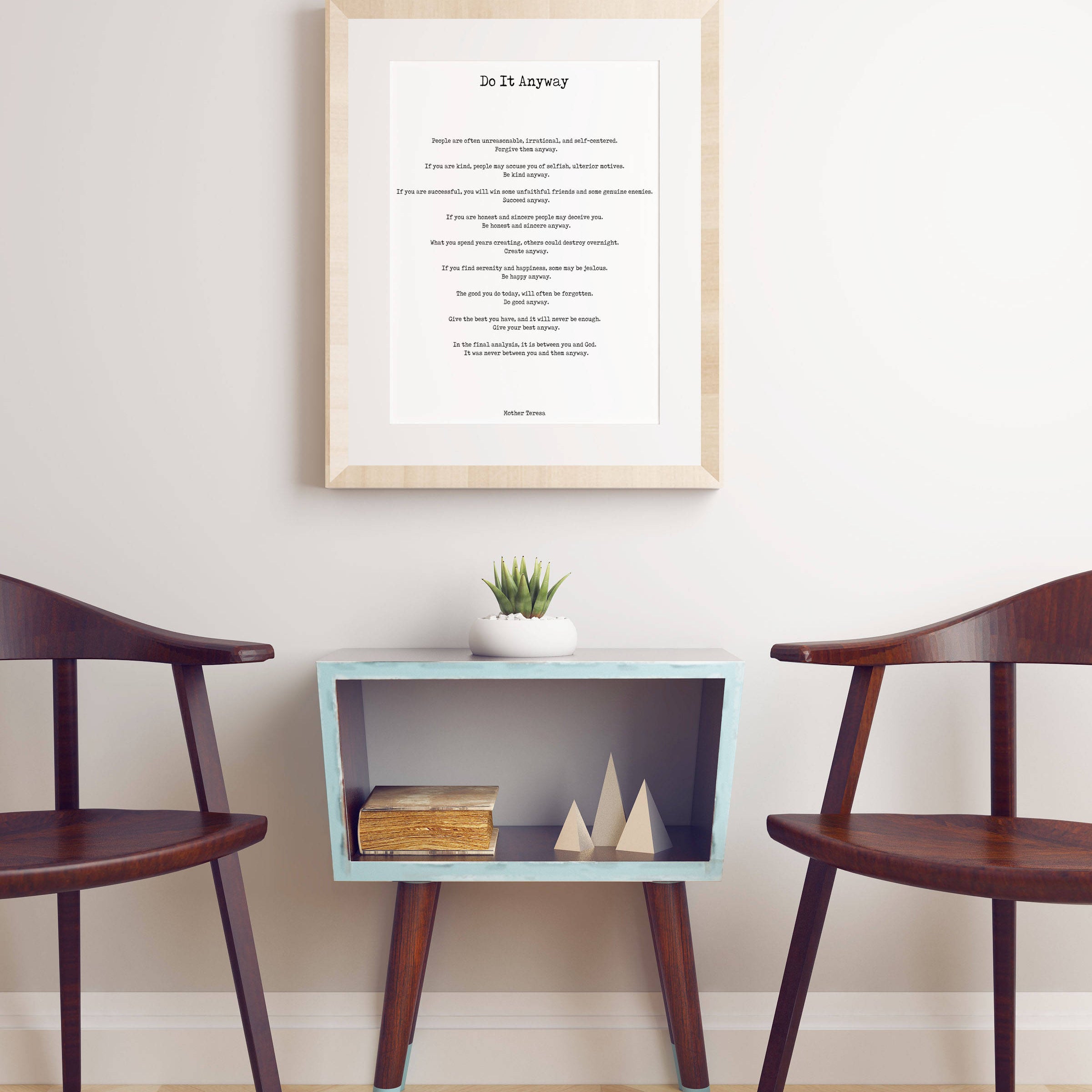 Do It Anyway Black & White Art Print Mother Teresa - BookQuoteDecor