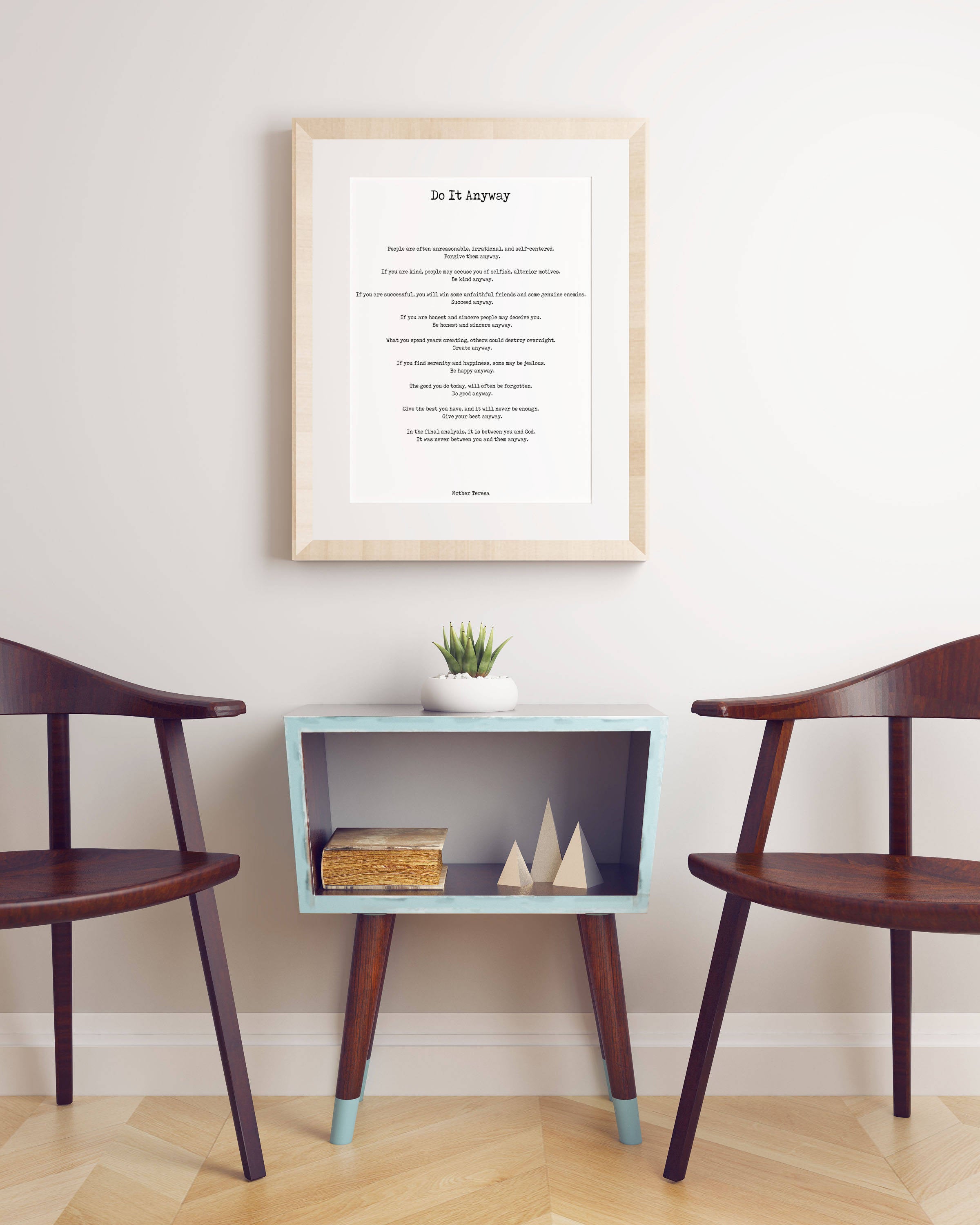 Do It Anyway Black & White Art Print Mother Teresa - BookQuoteDecor
