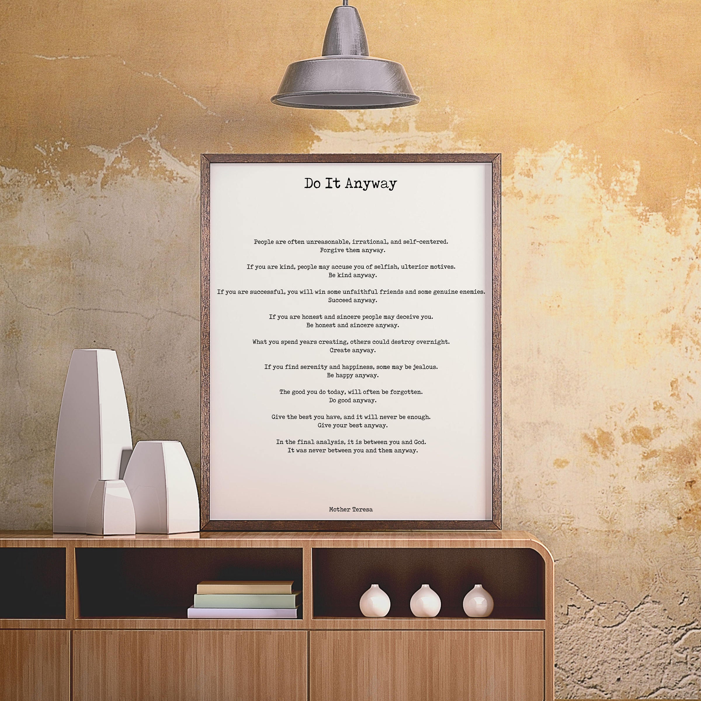 Do It Anyway Black & White Art Print Mother Teresa - BookQuoteDecor