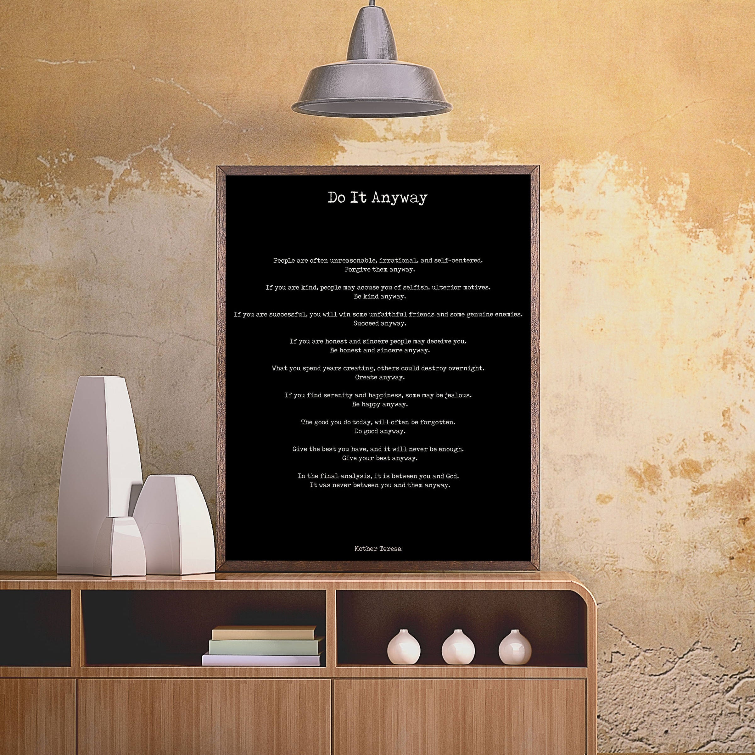 Do It Anyway Black & White Art Print Mother Teresa - BookQuoteDecor