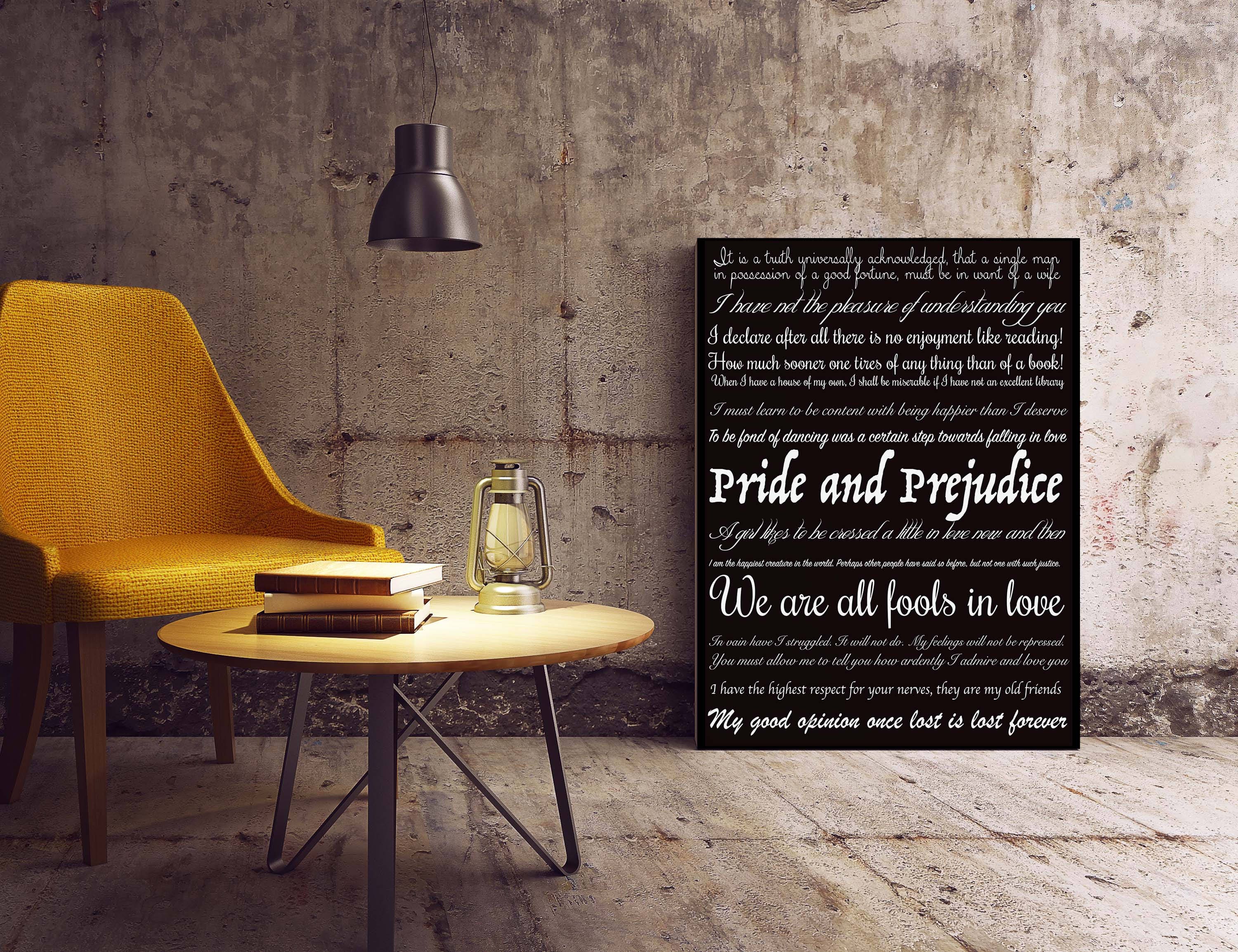 Pride and Prejudice Quotes Print, Unframed High Quality Jane Austen Art Print in Black & White