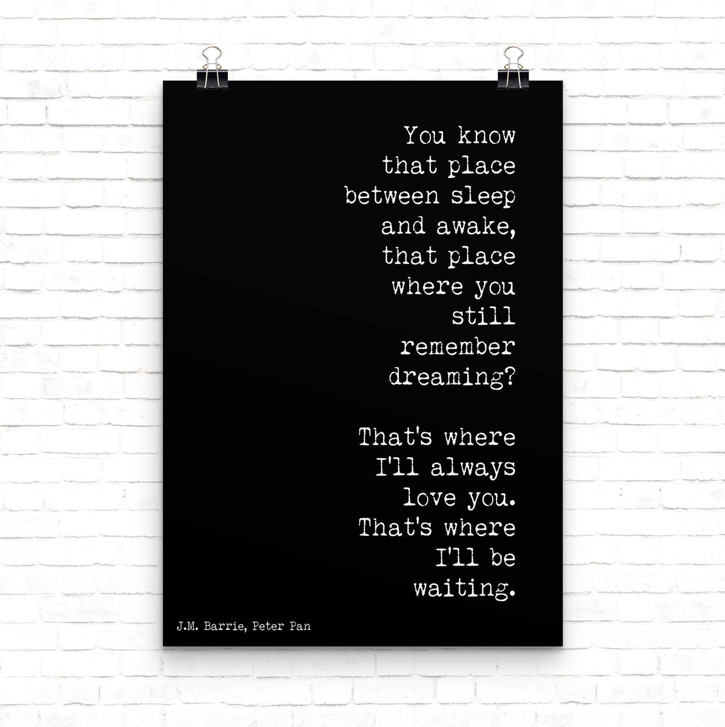 Peter Pan Print, Nursery Decor, Neverland Nursery, Nursery Art Bedroom Decor Peter Pan Quote, Black And White, I'll Always Love You Unframed - BookQuoteDecor
