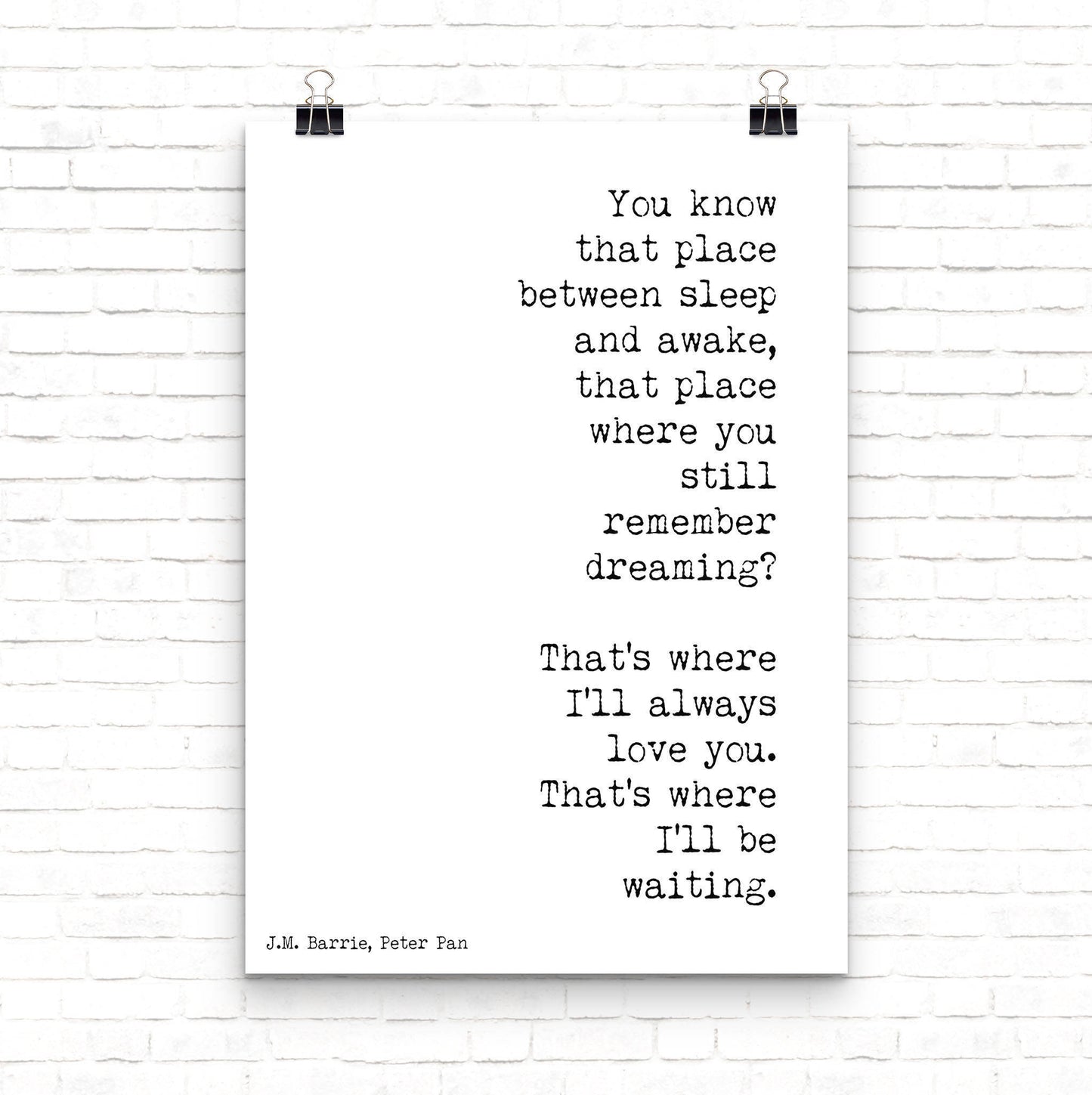 Peter Pan Print, Nursery Decor, Neverland Nursery, Nursery Art Bedroom Decor Peter Pan Quote, Black And White, I'll Always Love You Unframed - BookQuoteDecor