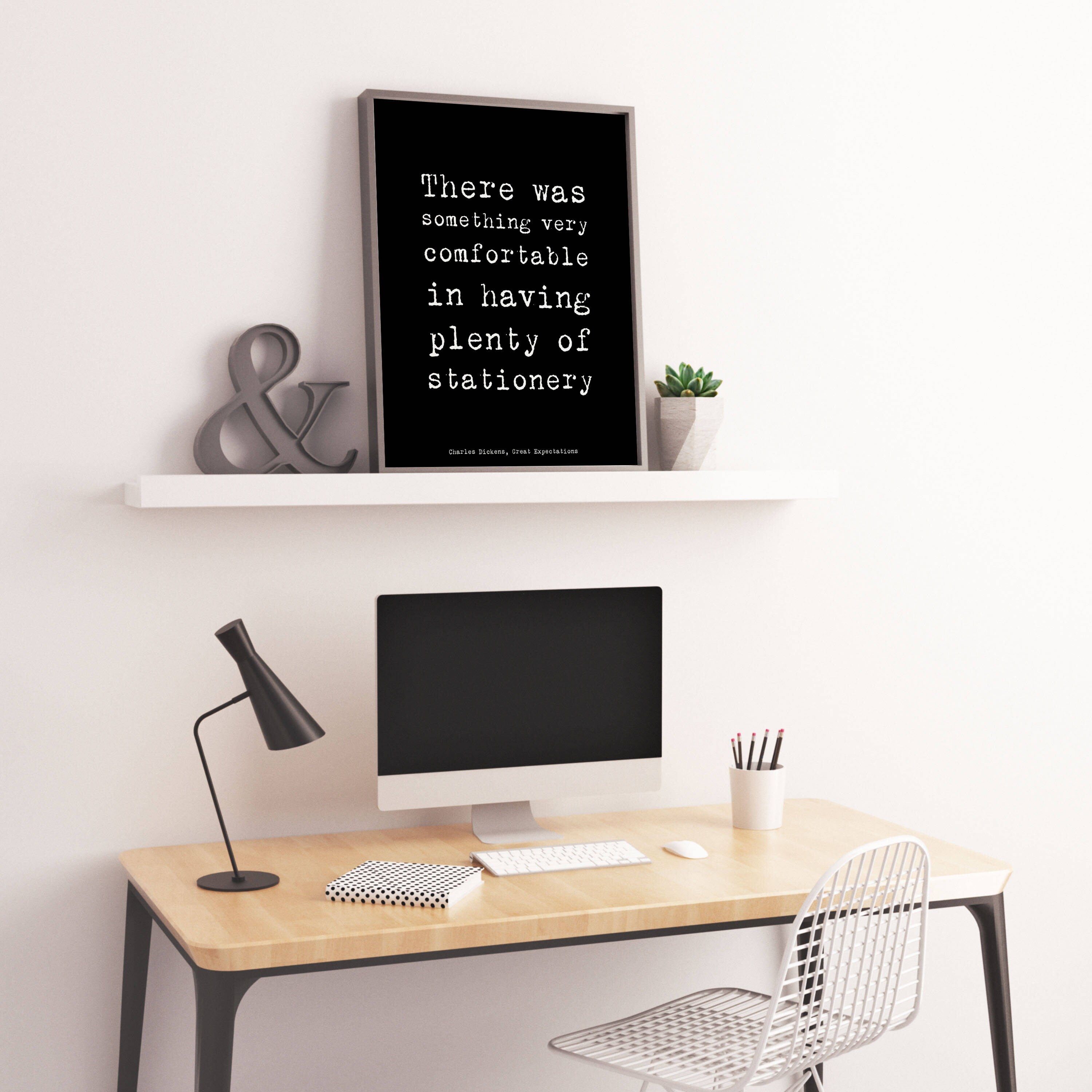 Dickens Quote Office Wall Art, Charles Dickens Black & White Home Office Decor