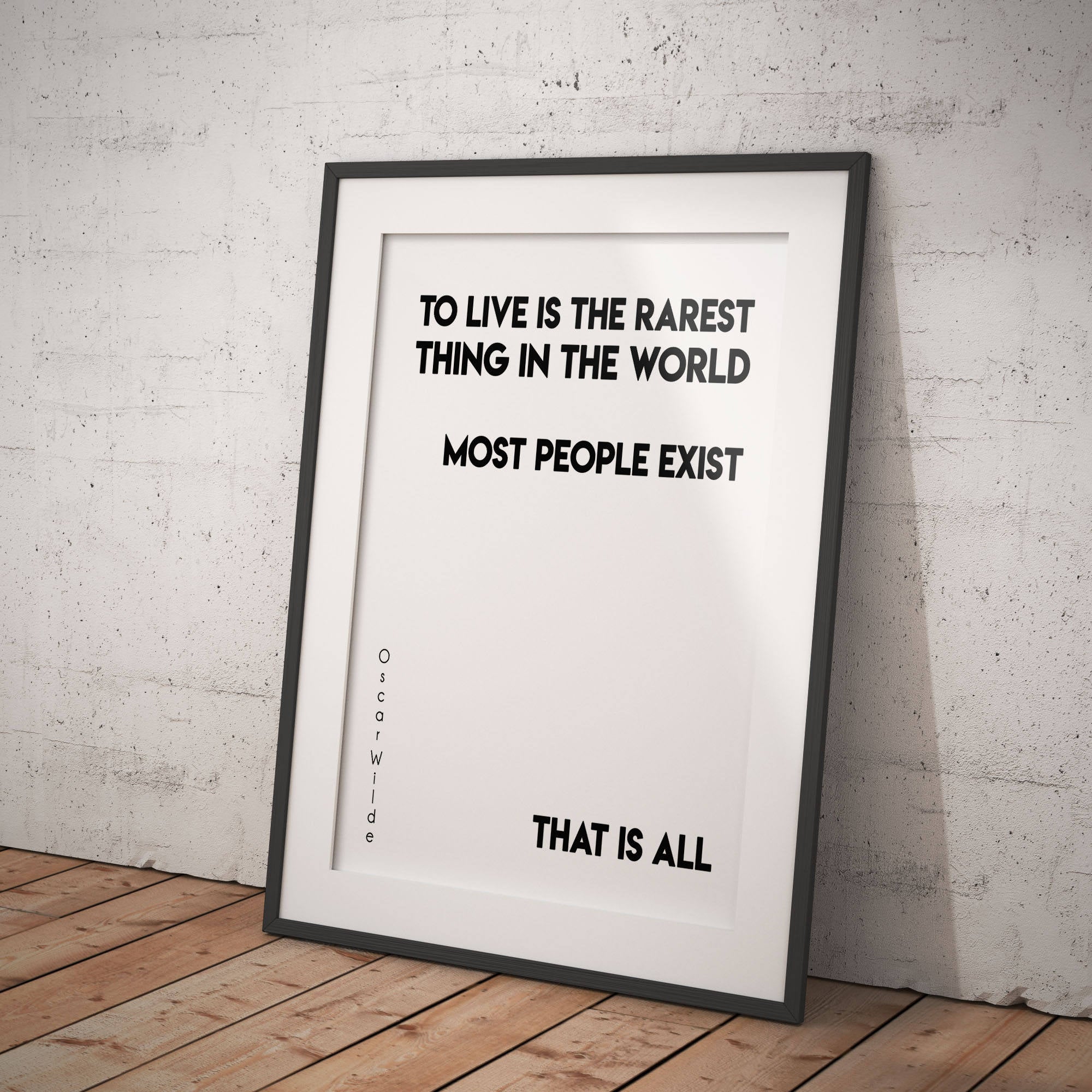 Oscar Wilde Life Quote, To Live Is The Rarest Thing Black And White Art, Motivation Quote Inspirational Print For Home Decor Unframed - BookQuoteDecor