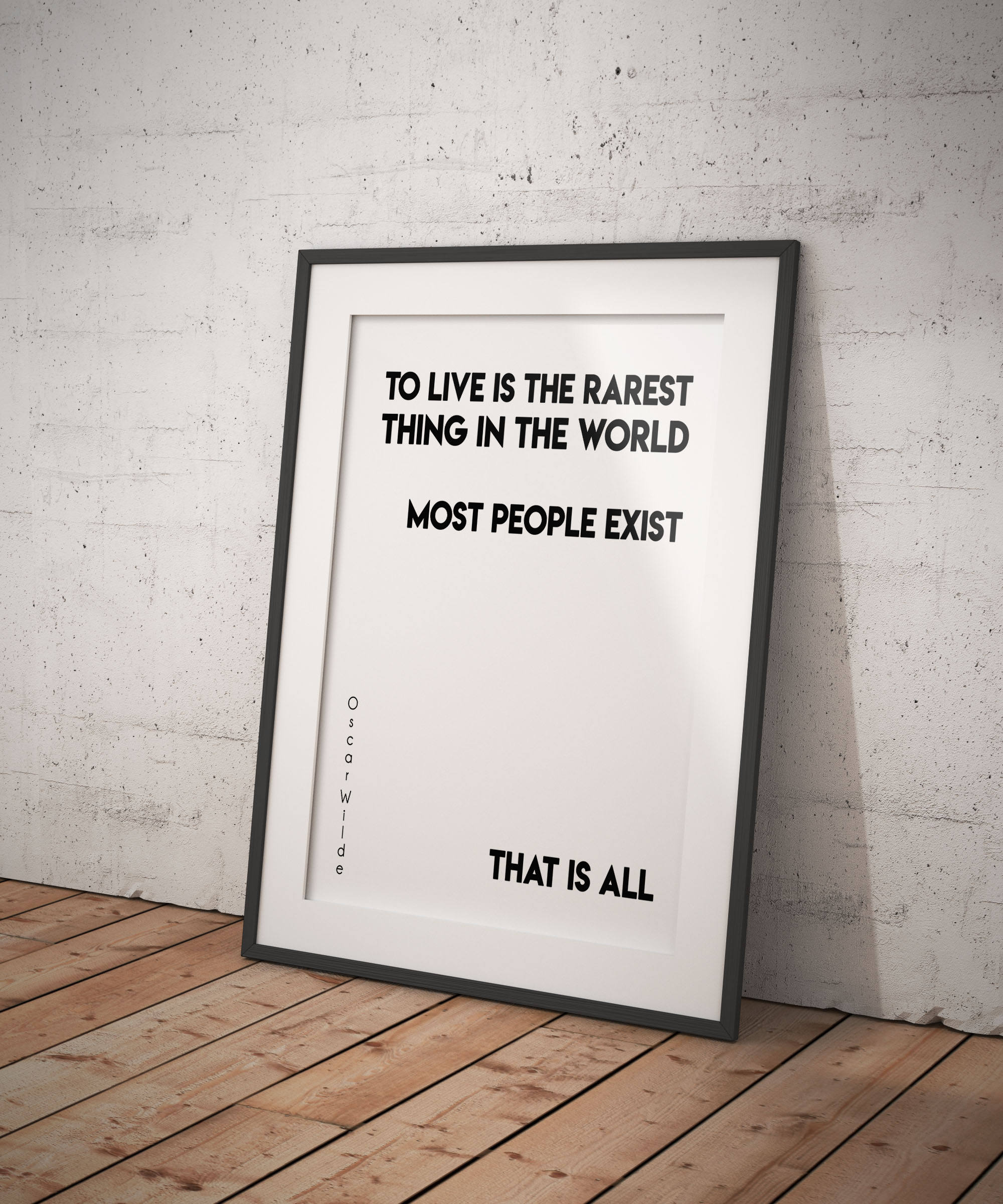 Oscar Wilde Life Quote, To Live Is The Rarest Thing Black And White Art, Motivation Quote Inspirational Print For Home Decor Unframed - BookQuoteDecor