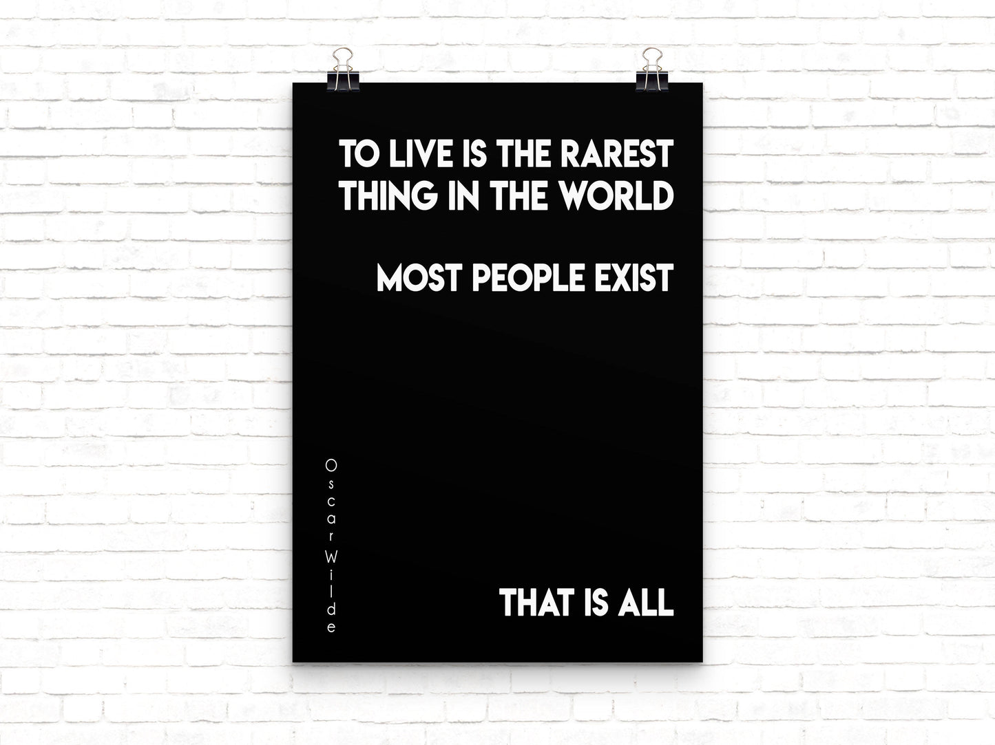 Oscar Wilde Life Quote, To Live Is The Rarest Thing Black And White Art, Motivation Quote Inspirational Print For Home Decor Unframed - BookQuoteDecor