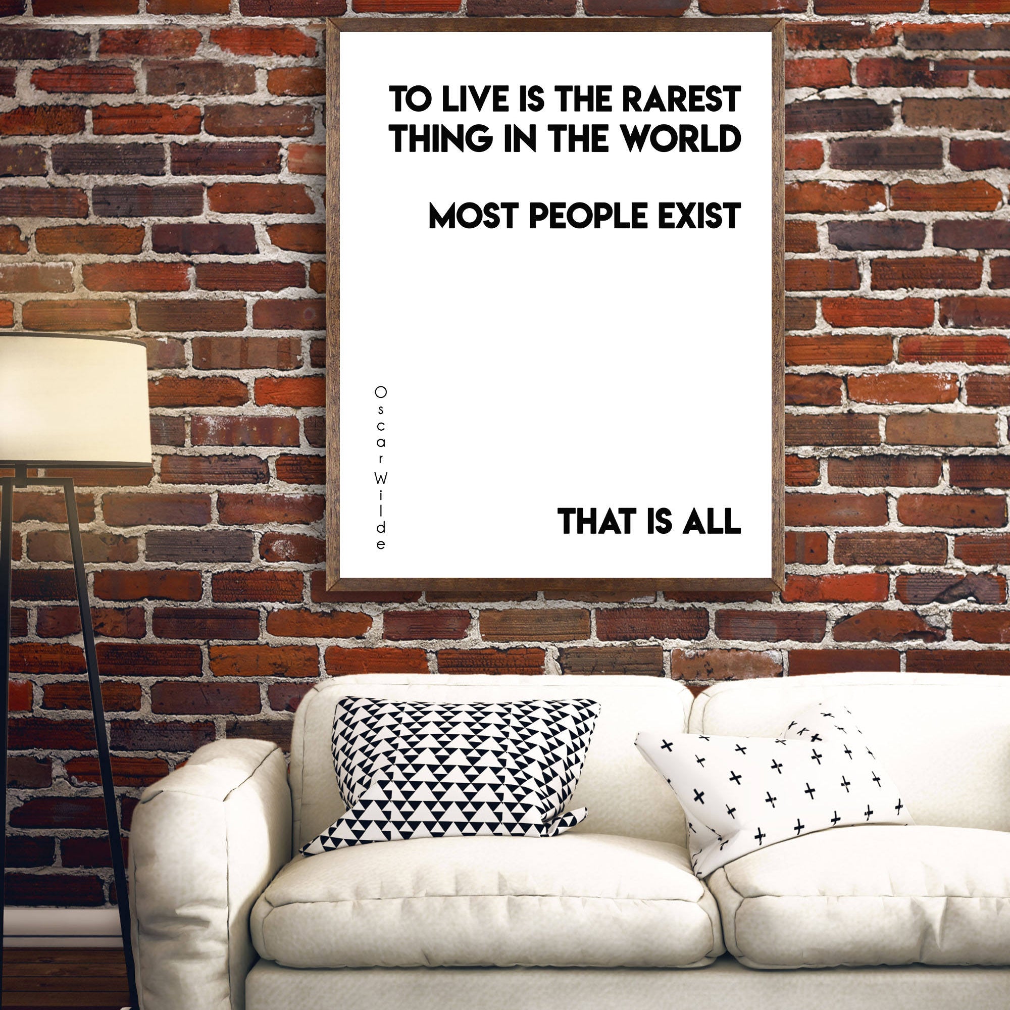 Oscar Wilde Life Quote, To Live Is The Rarest Thing Black And White Art