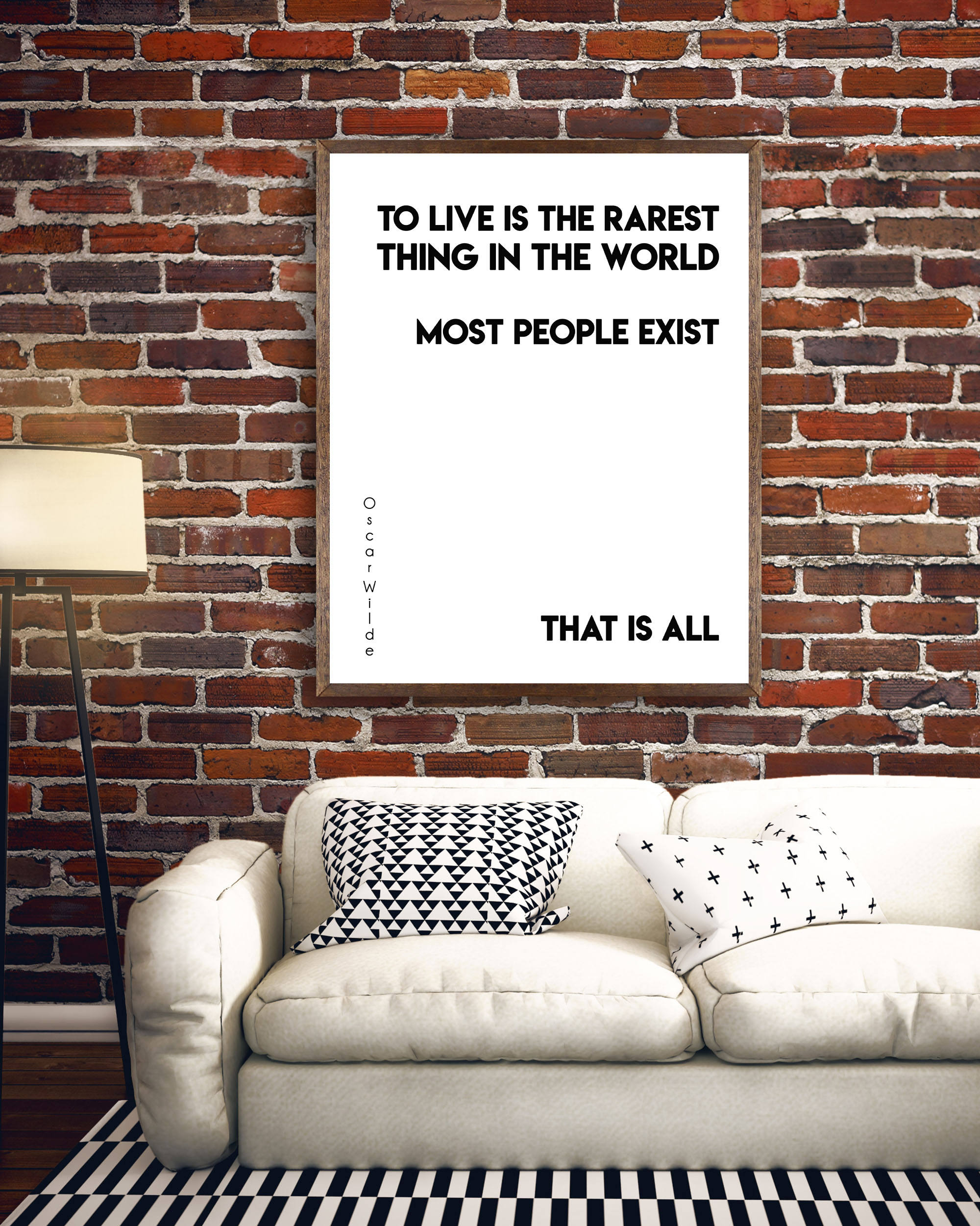 Oscar Wilde Life Quote, To Live Is The Rarest Thing Black And White Art