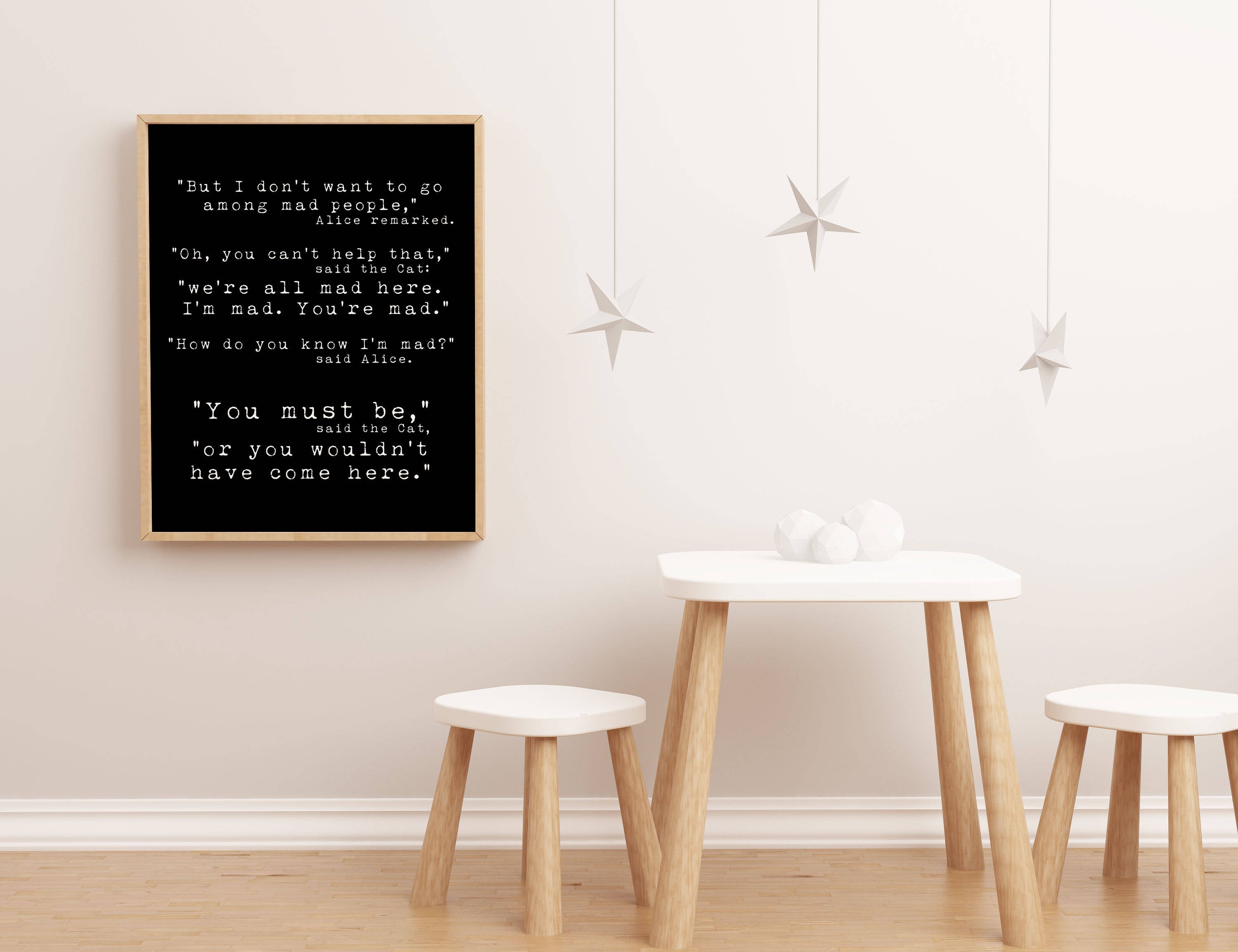 Office wall art, Alice in Wonderland Quote Print, We're all mad here wall art print, quotes for office, Unframed art for kid's room - BookQuoteDecor