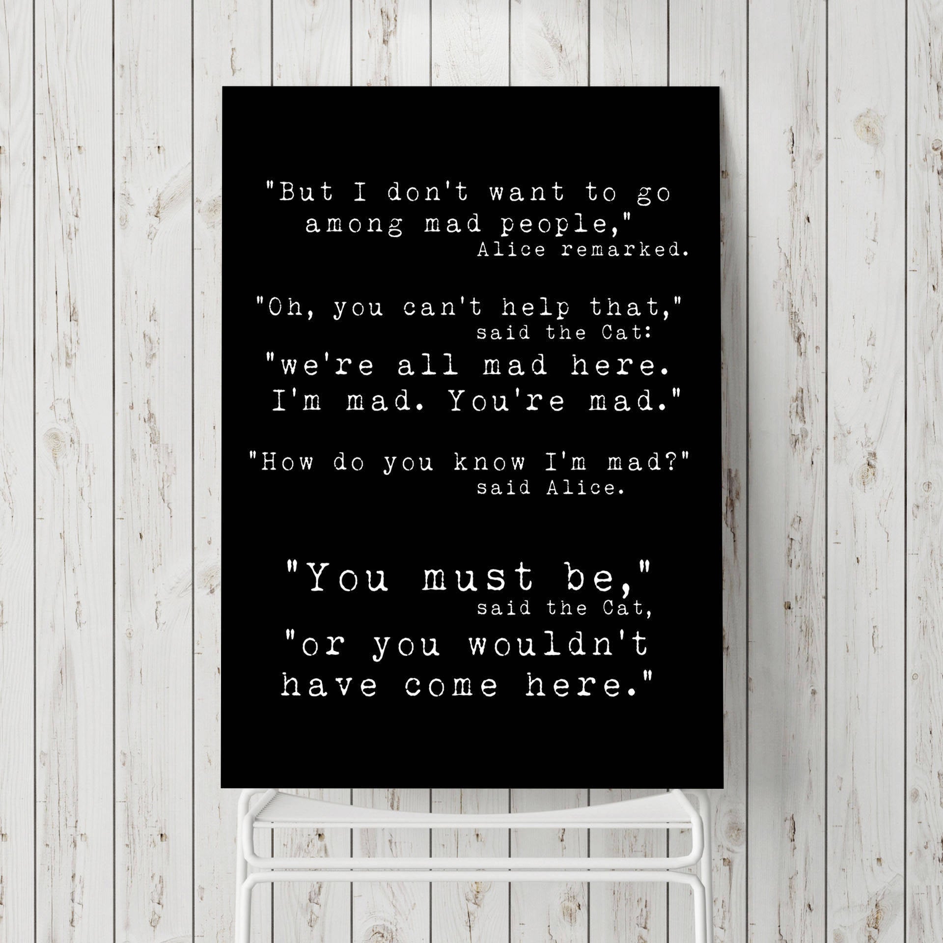 Office wall art, Alice in Wonderland Quote Print, We're all mad here wall art print, quotes for office, Unframed art for kid's room - BookQuoteDecor
