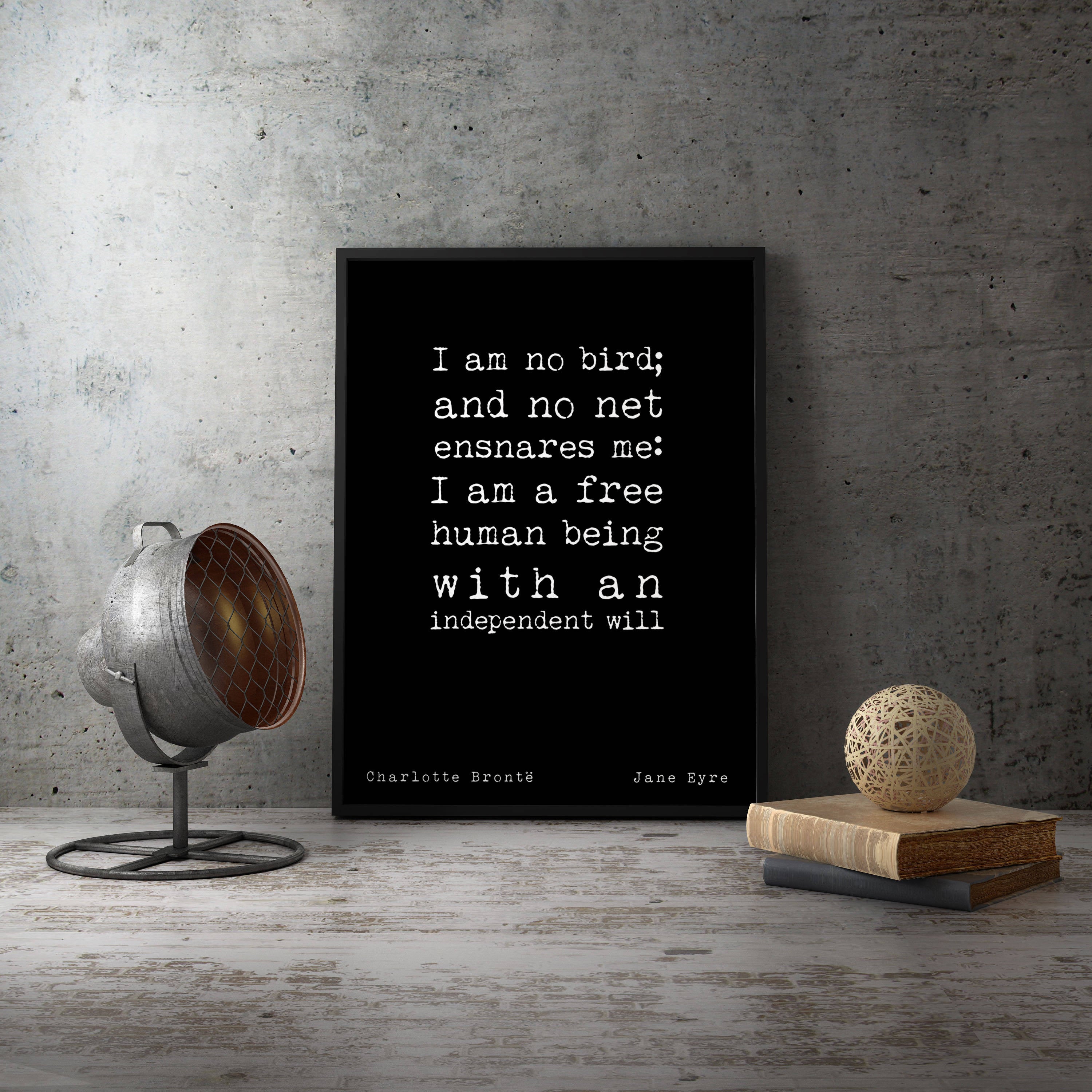 Jane Eyre Framed Print I am no bird - BookQuoteDecor