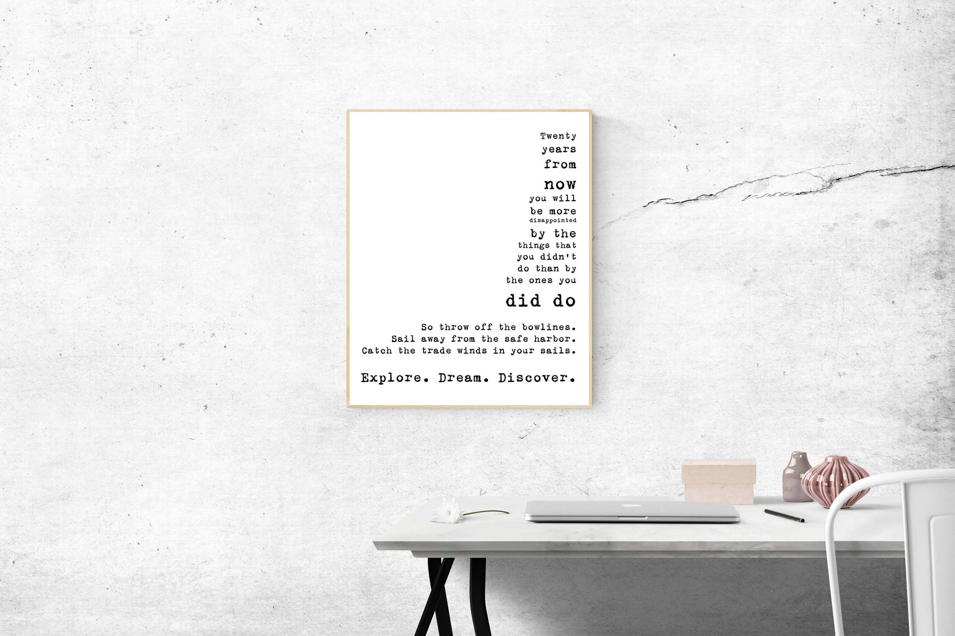 Quote Art Print Travel Decor, Mark Twain Inspirational Quote, Travel Art Unframed Home Decor, explore dream discover, twenty years from now - BookQuoteDecor